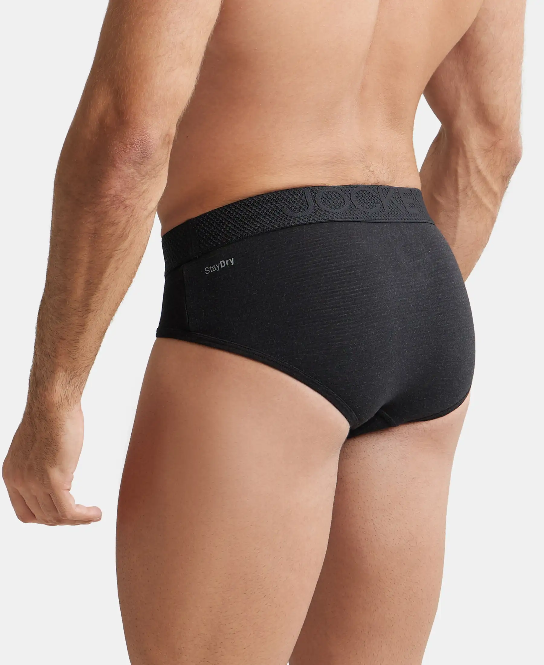 Bamboo Cotton Elastane Stretch Breathable Mesh Brief with StayDry Treatment - Black Melange - Image 3