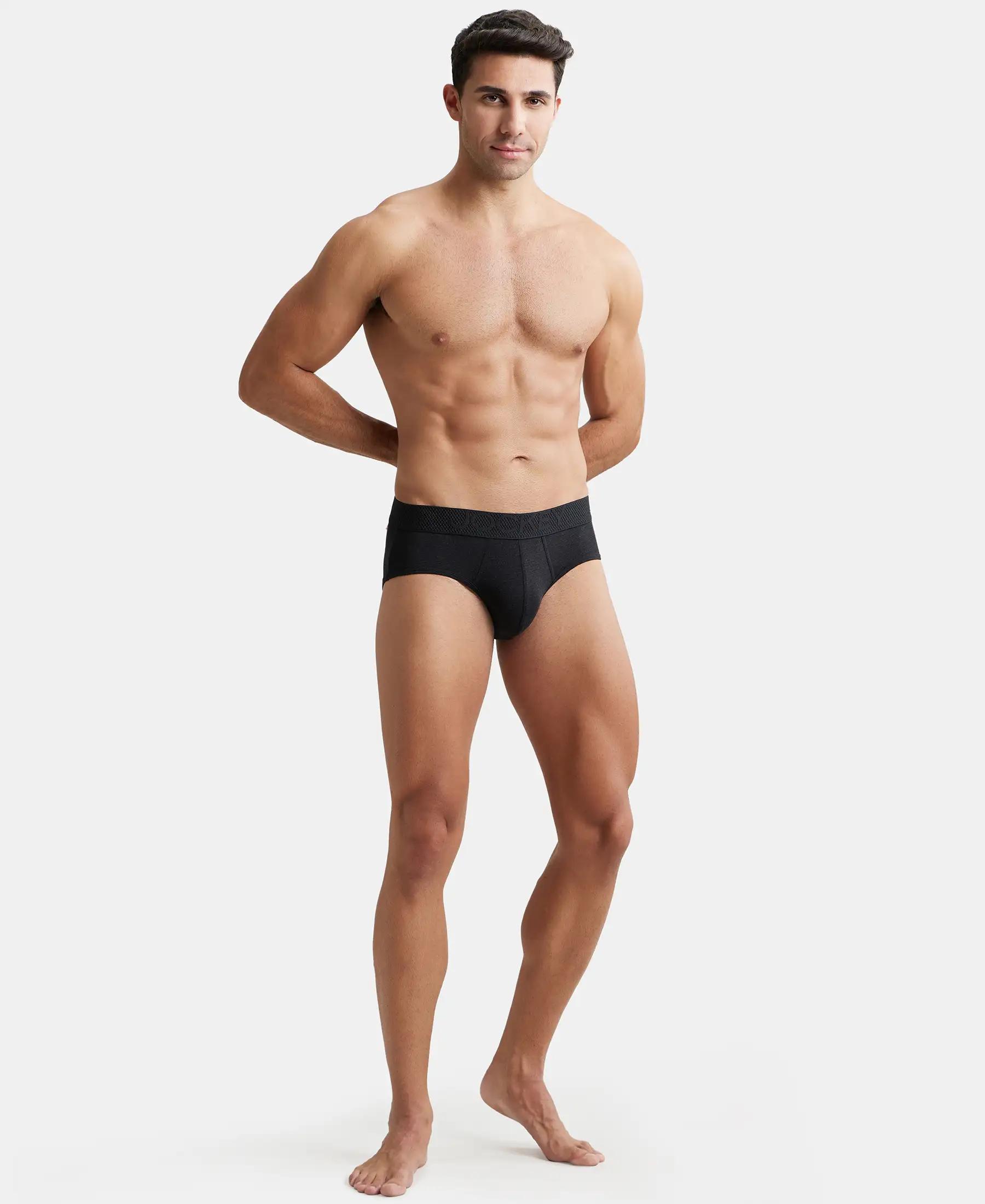 Bamboo Cotton Elastane Stretch Breathable Mesh Brief with StayDry Treatment - Black Melange - Image 4