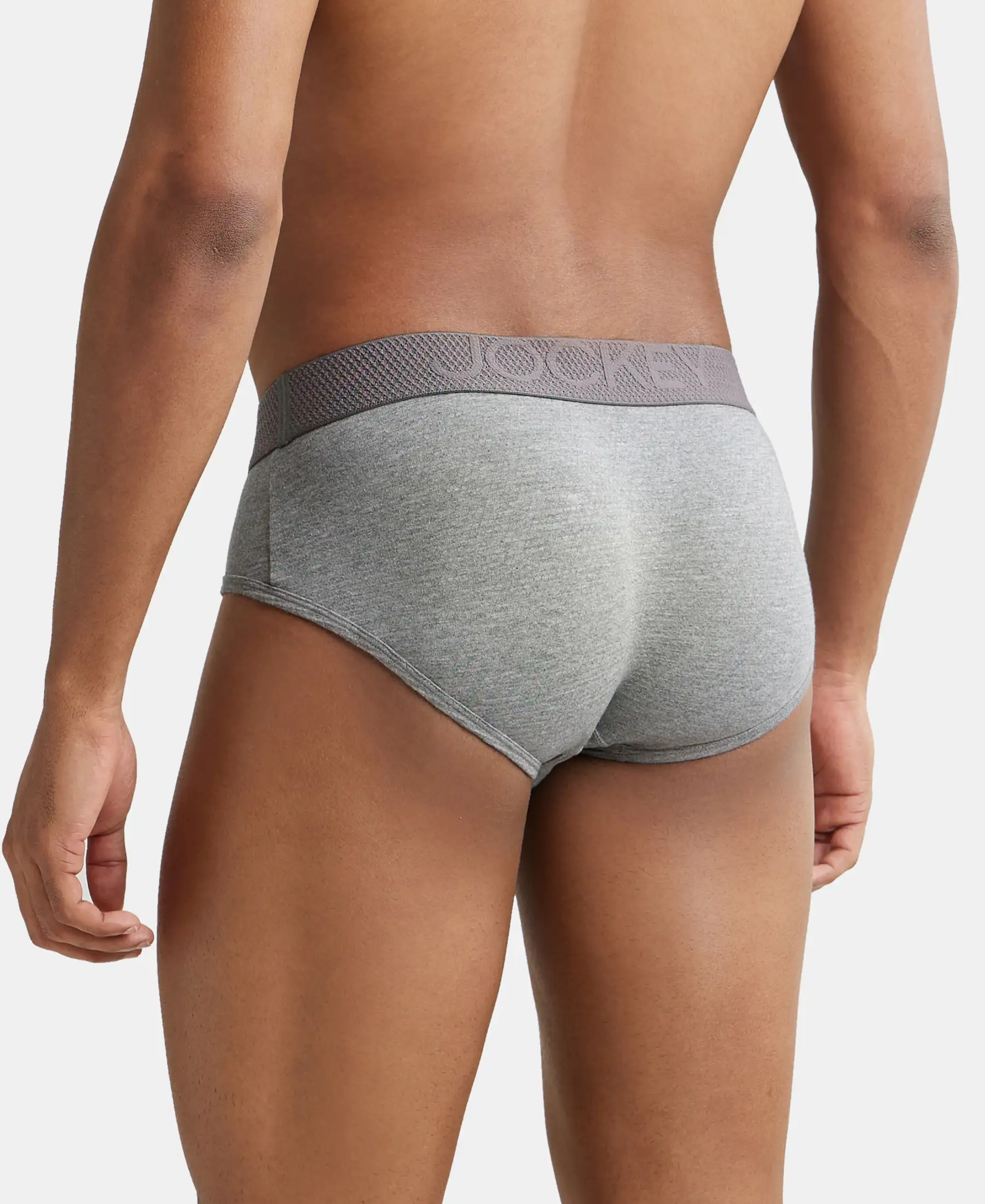 Bamboo Cotton Elastane Stretch Breathable Mesh Brief with StayDry Treatment - Mid Grey Melange - Image 3