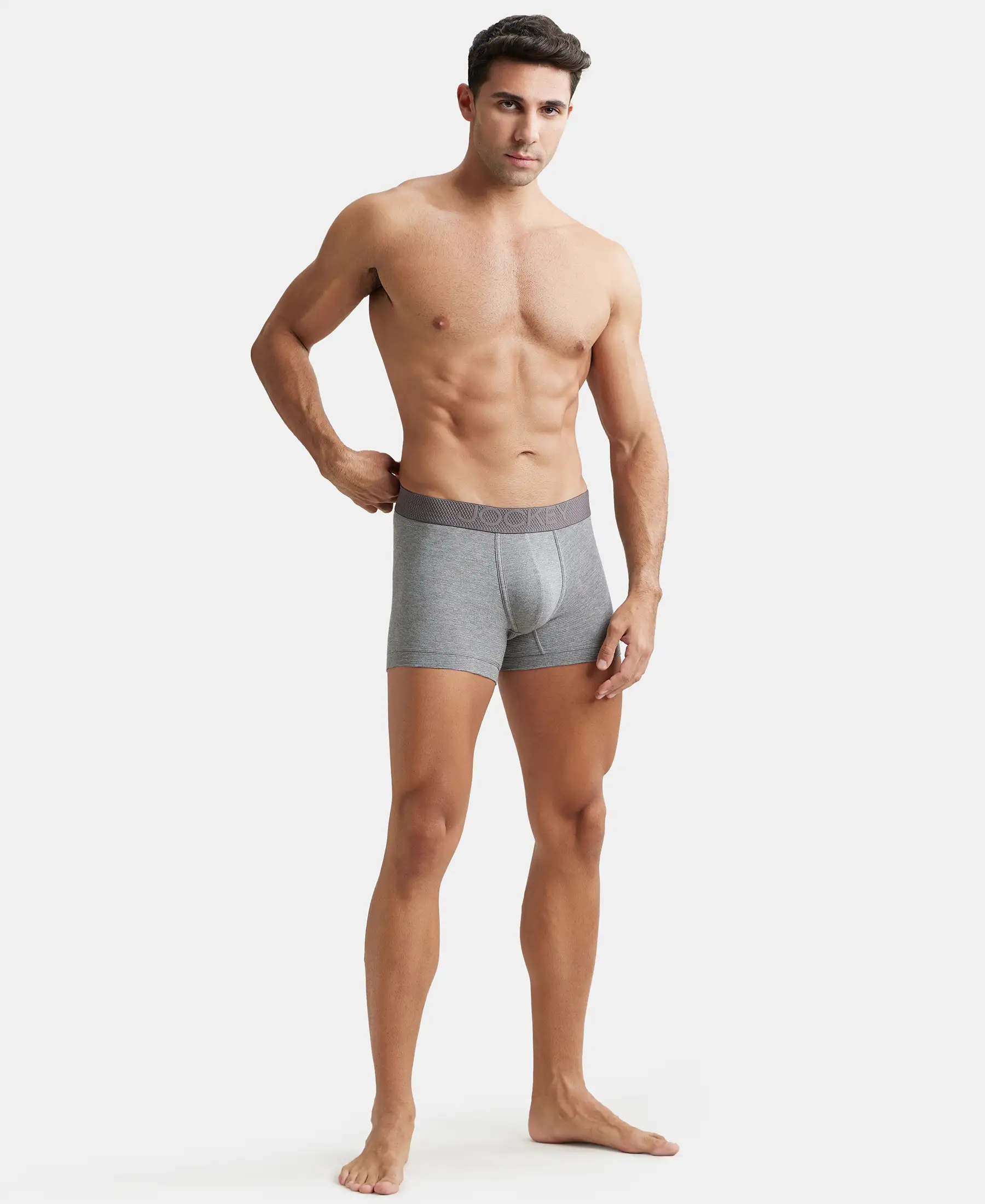 Bamboo Cotton Elastane Stretch Breathable Mesh Trunk with StayDry Treatment - Mid Grey Melange - Image 4