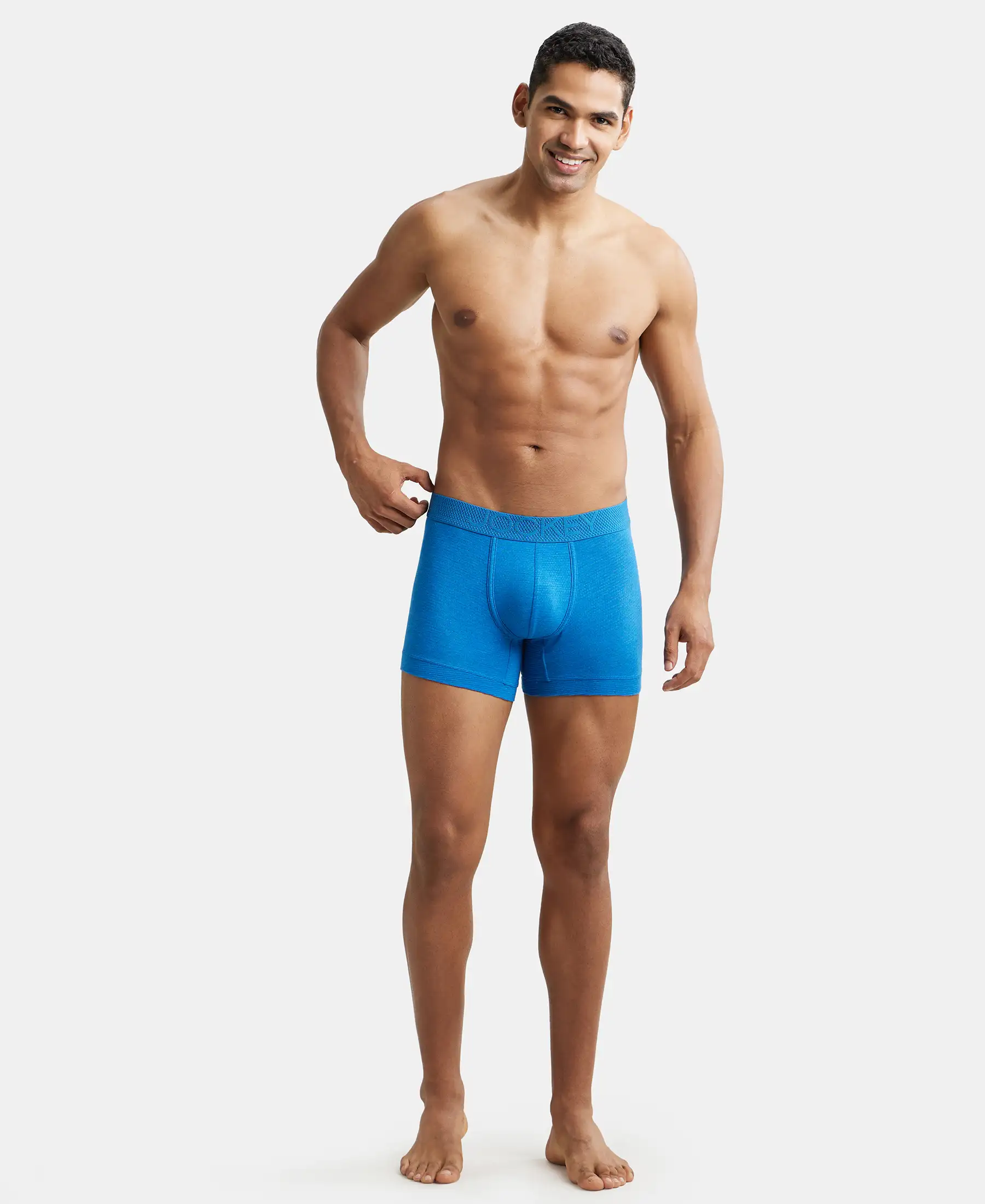 Bamboo Cotton Elastane Stretch Breathable Mesh Trunk with StayDry Treatment - Move Blue Melange - Image 4