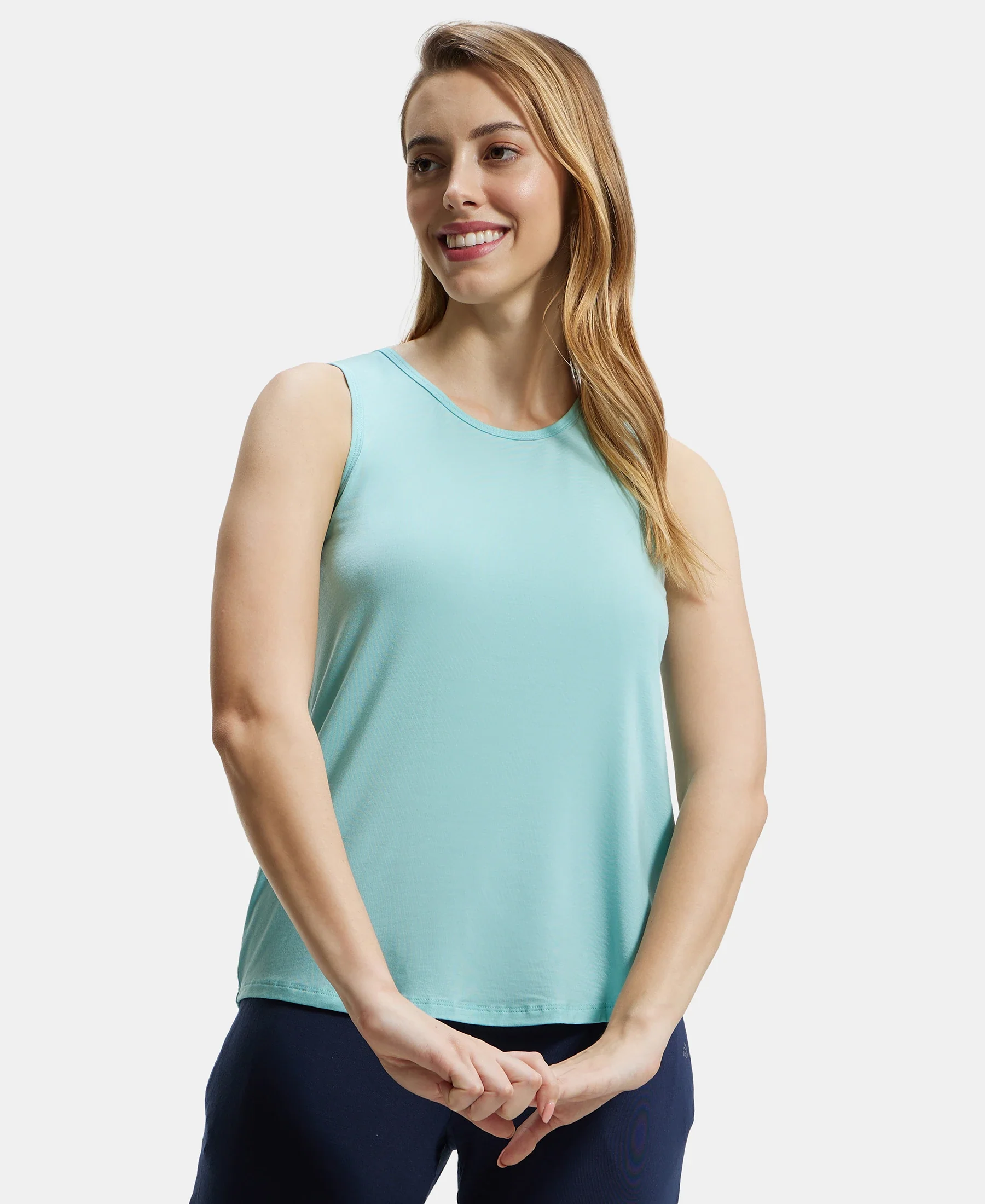 Environment Friendly Lyocell Elastane Stretch Relaxed Fit Tank Top - Aqua Haze - Image 5