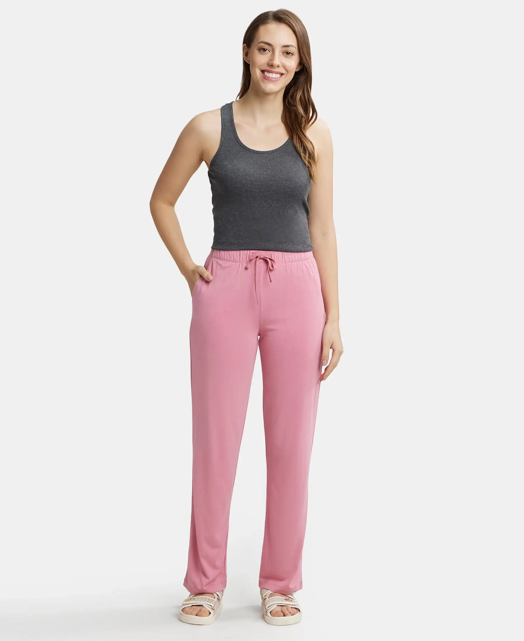 Environment Friendly Micro Modal Fiber Relaxed Fit Pyjama with Comfortable Waistband and Drawstrings - Wild Rose - Image 4