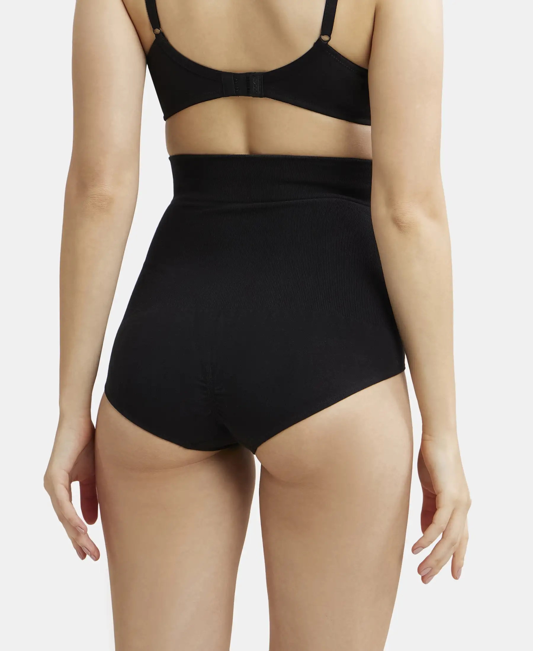 High Waist Cotton Rich Elastane Stretch Seamfree Bikini Shapewear - Black - Image 3