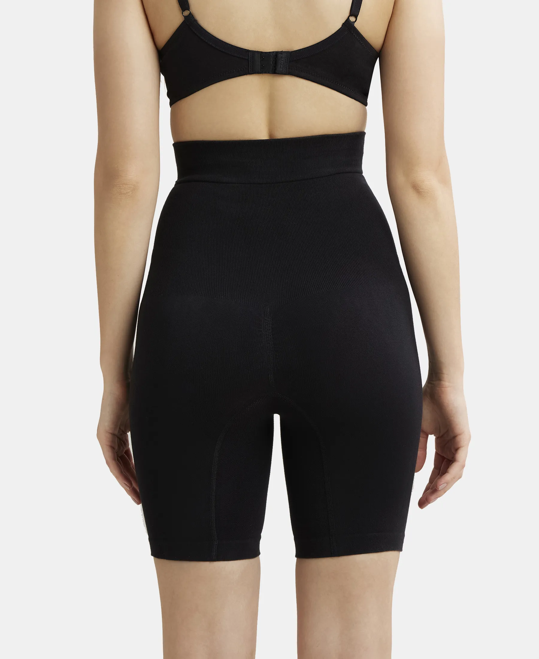 High Waist Cotton Rich Elastane Stretch Seamfree Shorts Shapewear with Breathable Inner Thigh Panel - Black - Image 3