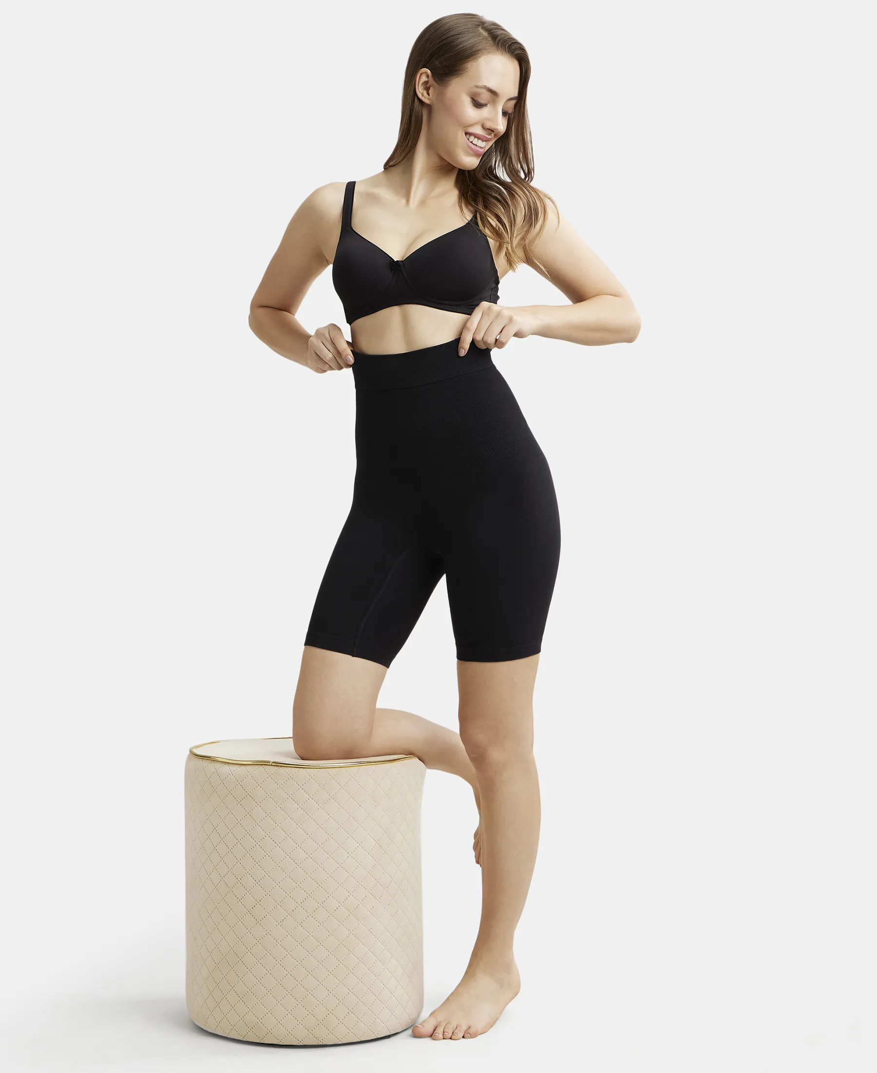 High Waist Cotton Rich Elastane Stretch Seamfree Shorts Shapewear with Breathable Inner Thigh Panel - Black - Image 6