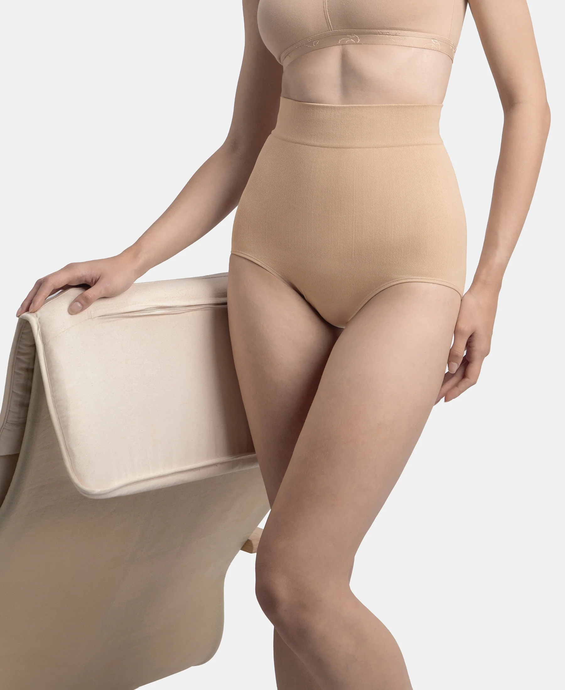 High Waist Microfiber Elastane Stretch Seamfree Bikini Shapewear - Skin - Image 5