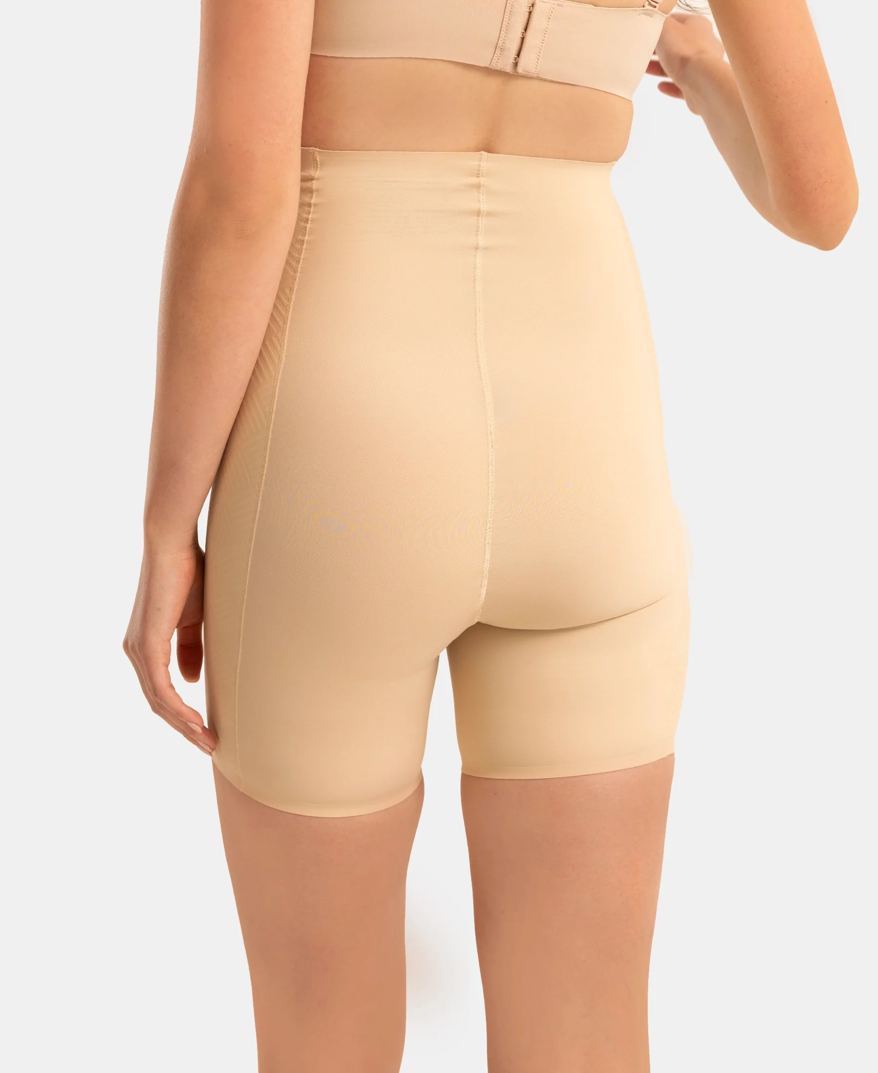 High Waist Microfiber Nylon Elastane Stretch Bonded Shorts Shapewear with Natural StayFresh Treatment - Skin - Image 3