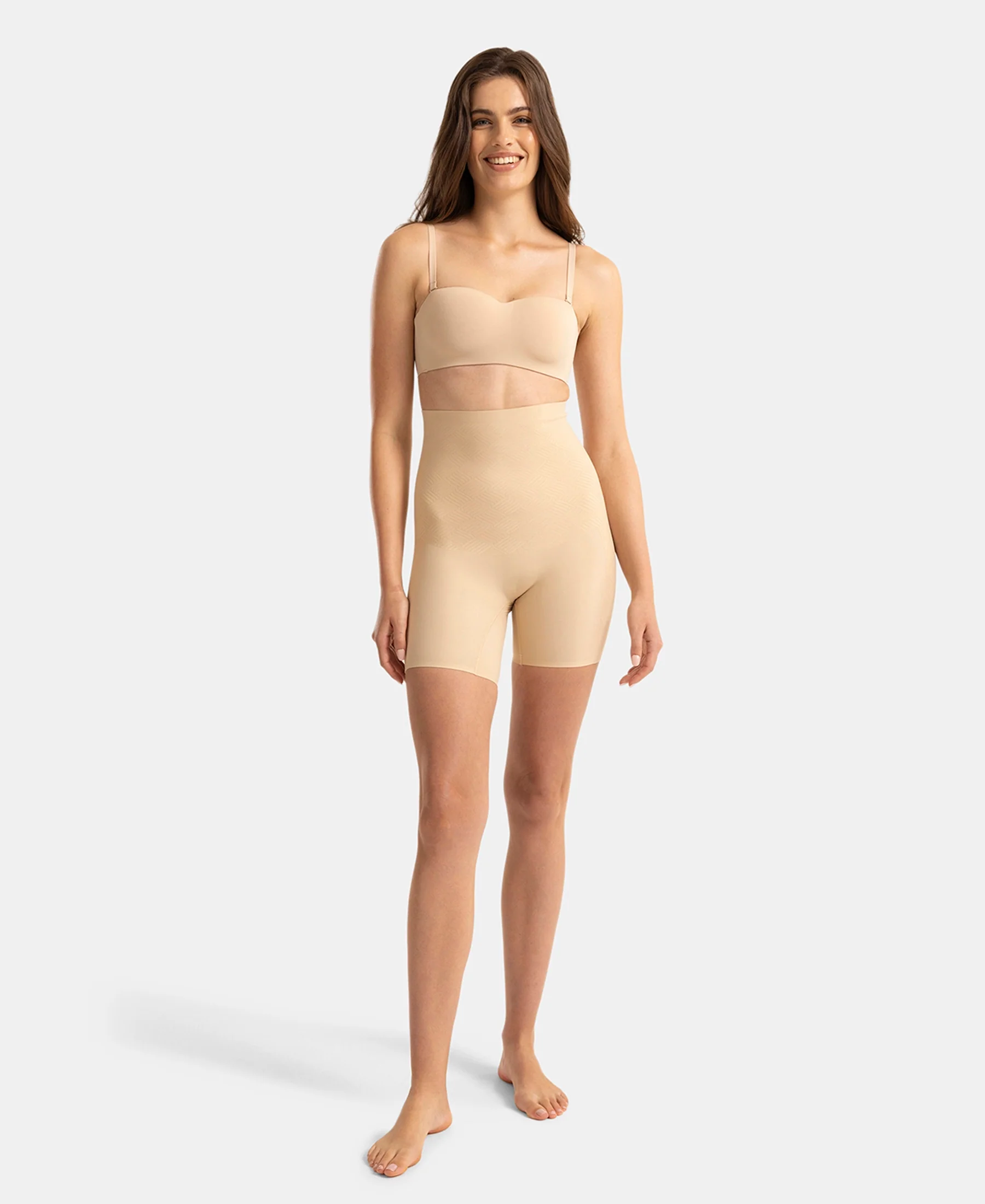 High Waist Microfiber Nylon Elastane Stretch Bonded Shorts Shapewear with Natural StayFresh Treatment - Skin - Image 4