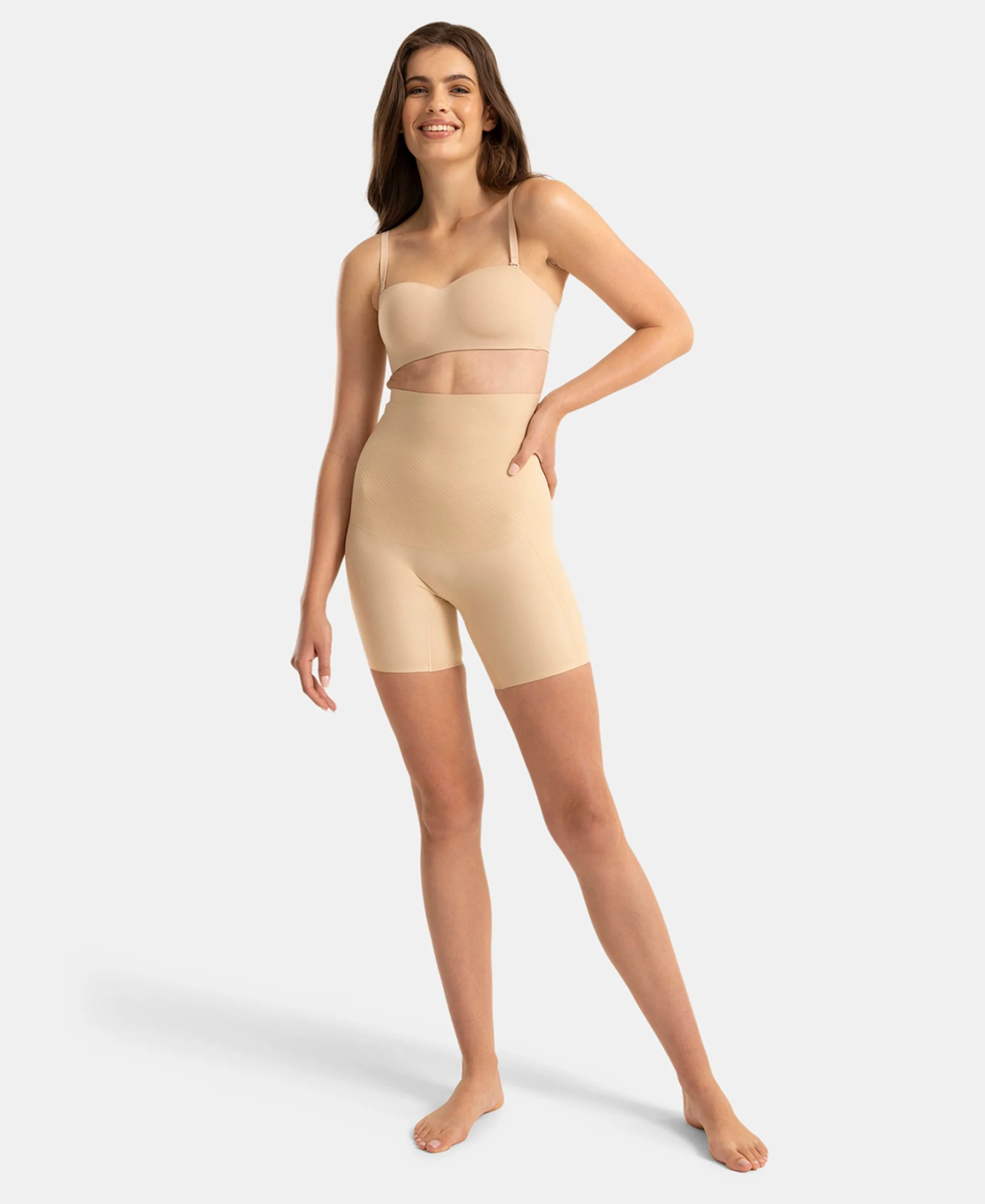 High Waist Microfiber Nylon Elastane Stretch Bonded Shorts Shapewear with Natural StayFresh Treatment - Skin - Image 7