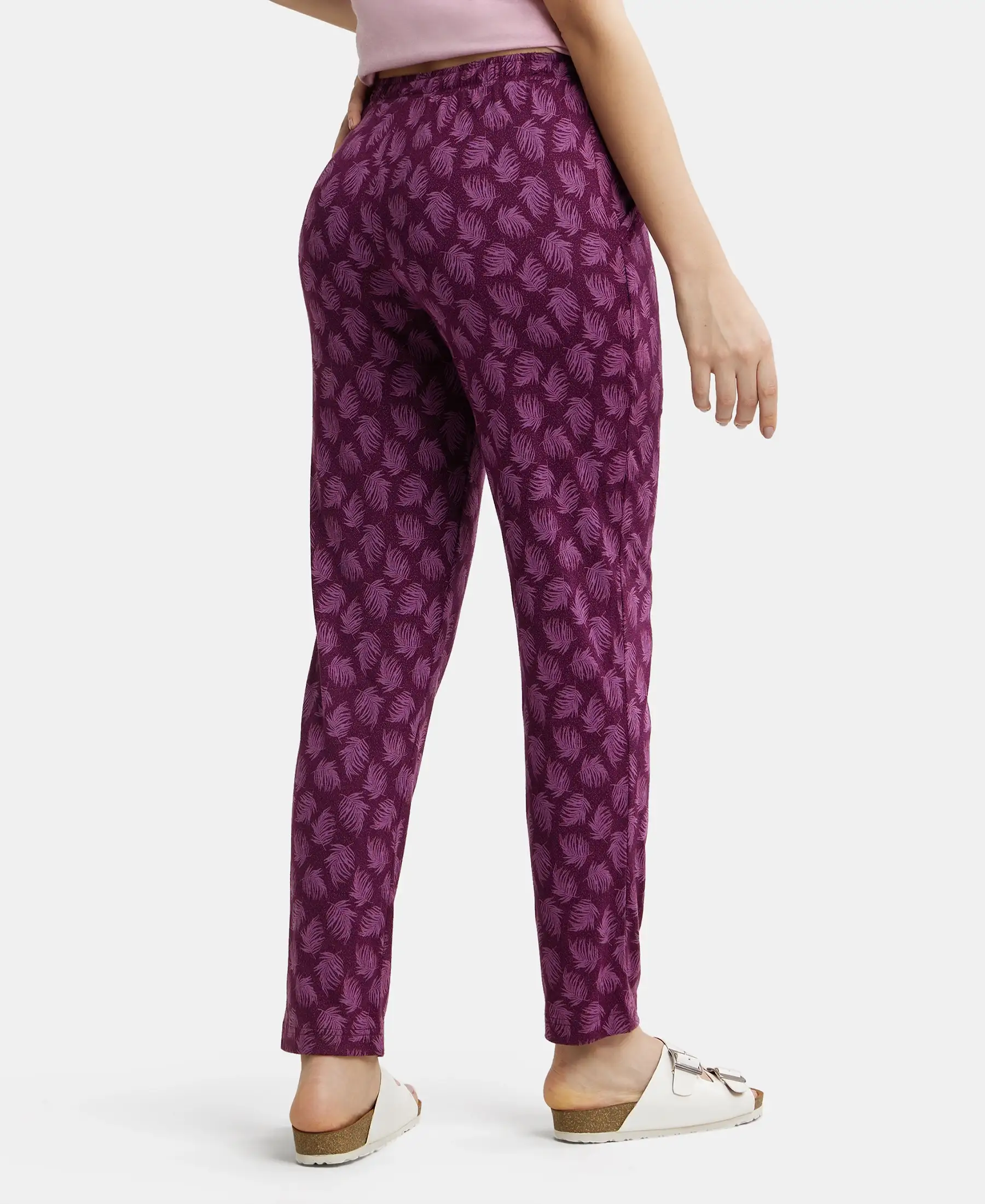 Micro Modal Cotton Relaxed Fit Printed Pyjama with Side Pockets - Purple Wine Assorted Prints - Image 3