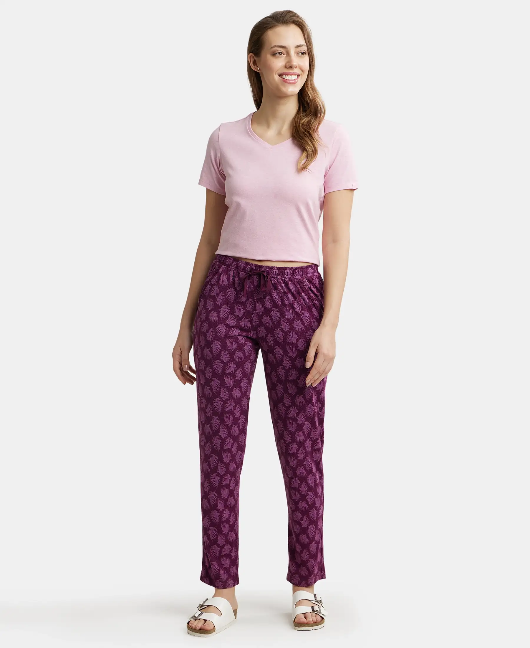 Micro Modal Cotton Relaxed Fit Printed Pyjama with Side Pockets - Purple Wine Assorted Prints - Image 4