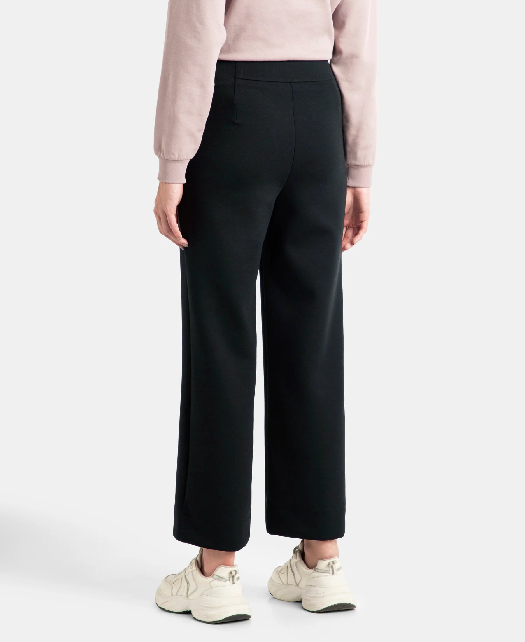 Microfiber Cotton Blend Elastane Stretch Relaxed Fit Wide Leg Pants with Zipper Pockets - Black - Image 3