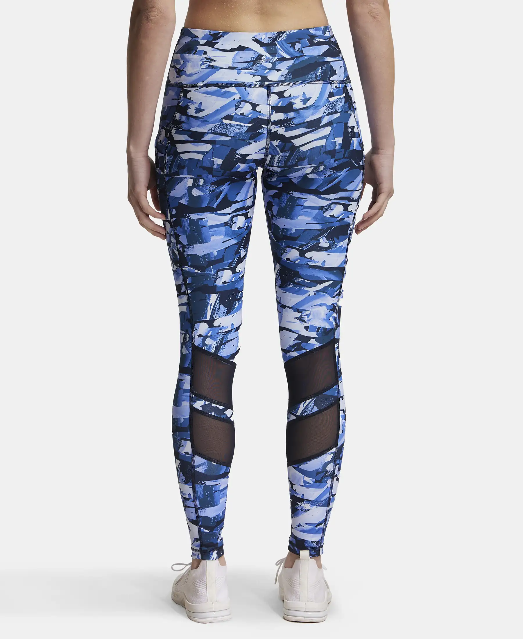 Microfiber Elastane Stretch Performance Leggings with Breathable Mesh - Sky Captain Printed - Image 3