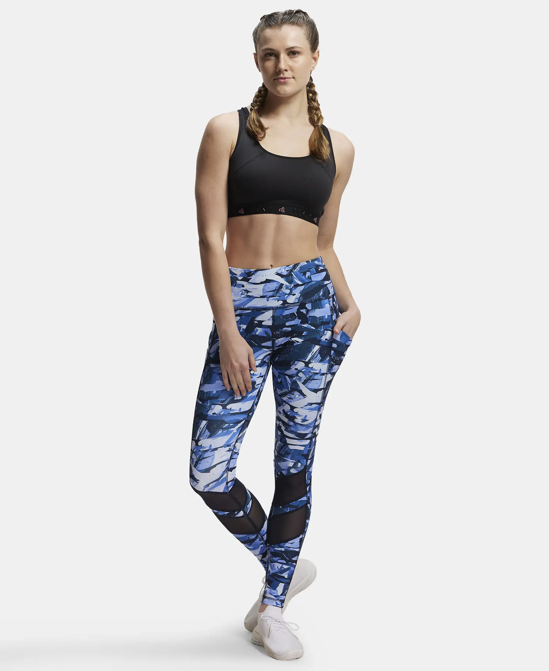 Microfiber Elastane Stretch Performance Leggings with Breathable Mesh - Sky Captain Printed - Image 4