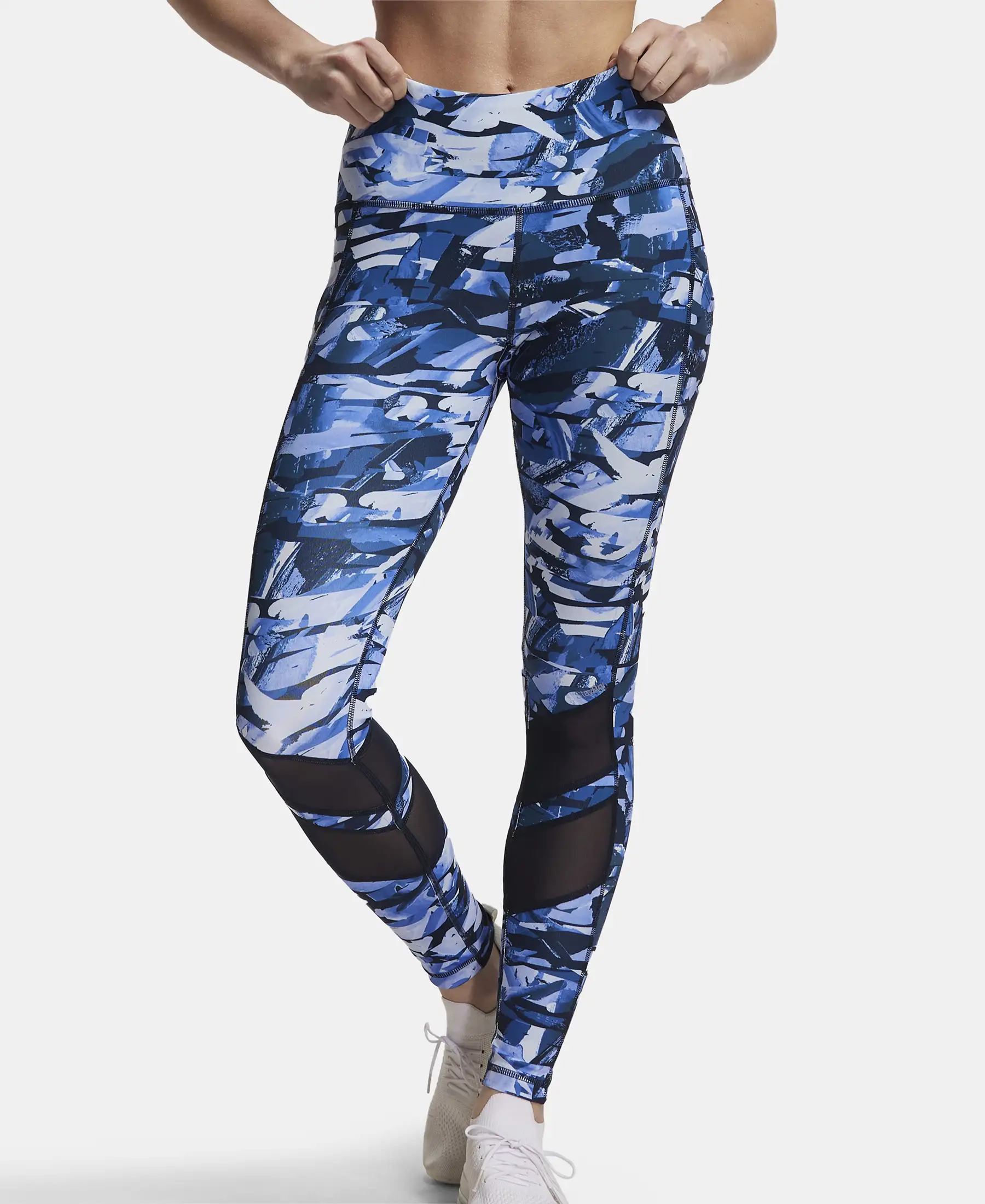 Microfiber Elastane Stretch Performance Leggings with Breathable Mesh - Sky Captain Printed - Image 5