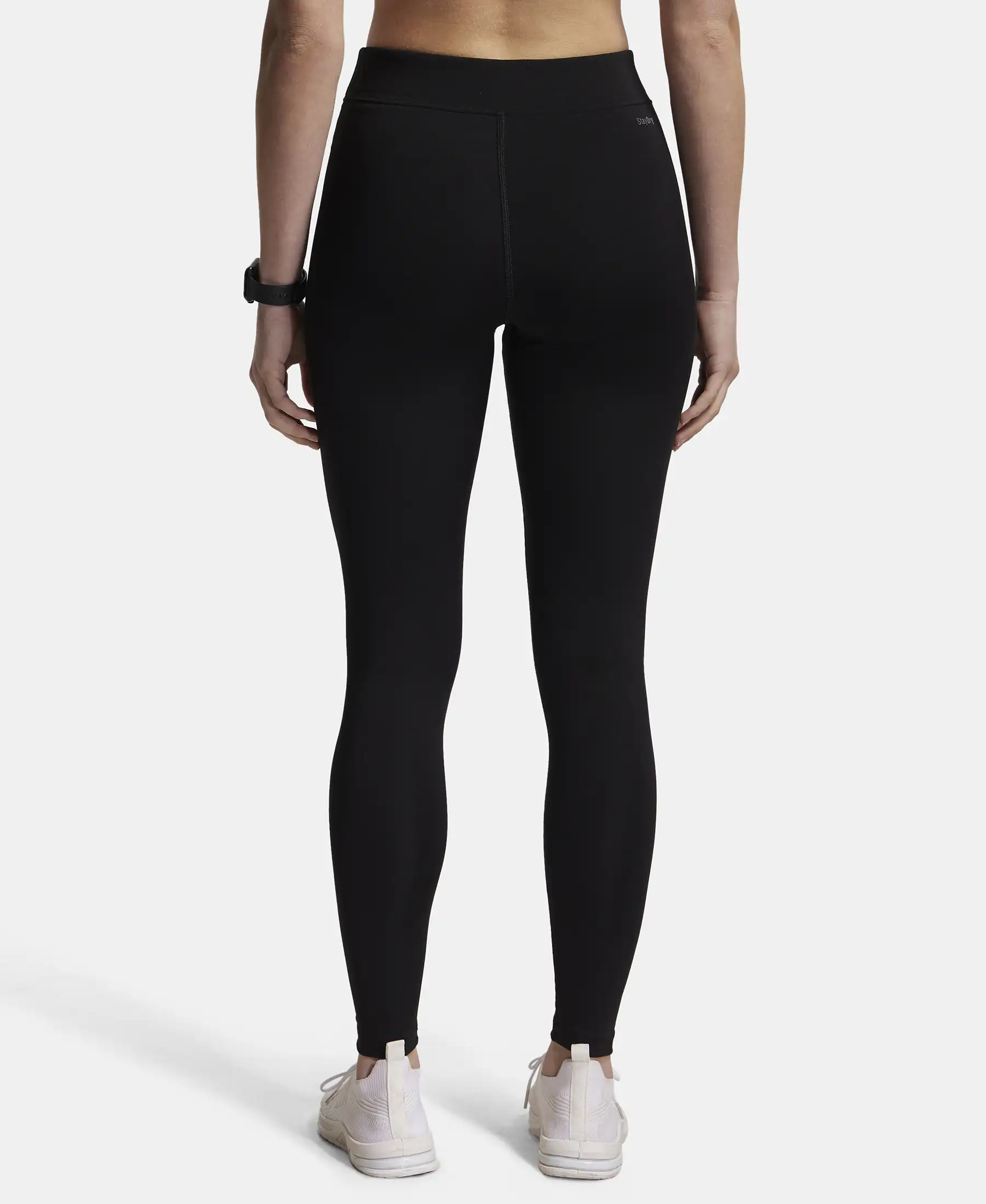 Microfiber Elastane Stretch Performance Leggings with Elasticated Waistband - Black - Image 3