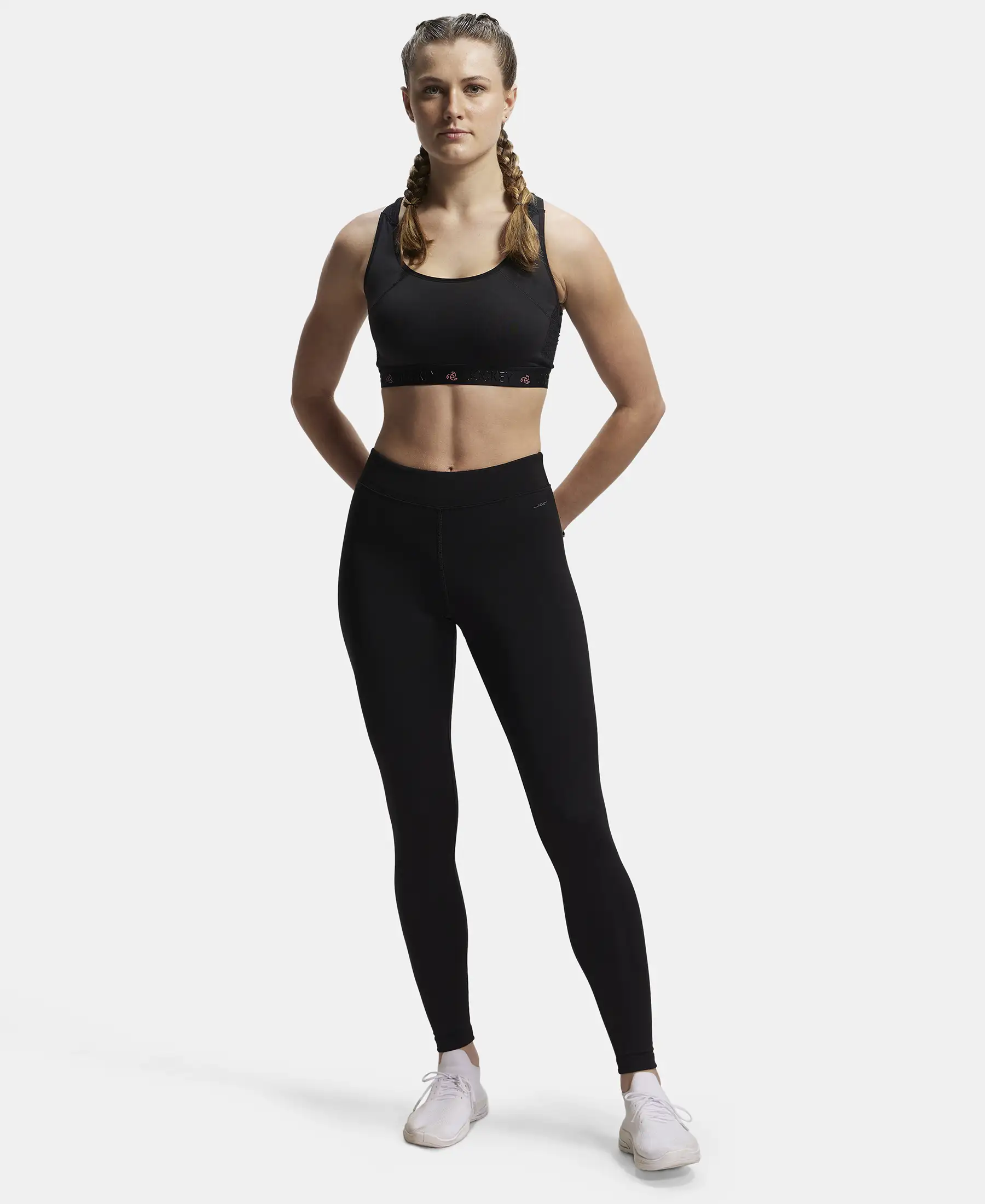 Microfiber Elastane Stretch Performance Leggings with Elasticated Waistband - Black - Image 4