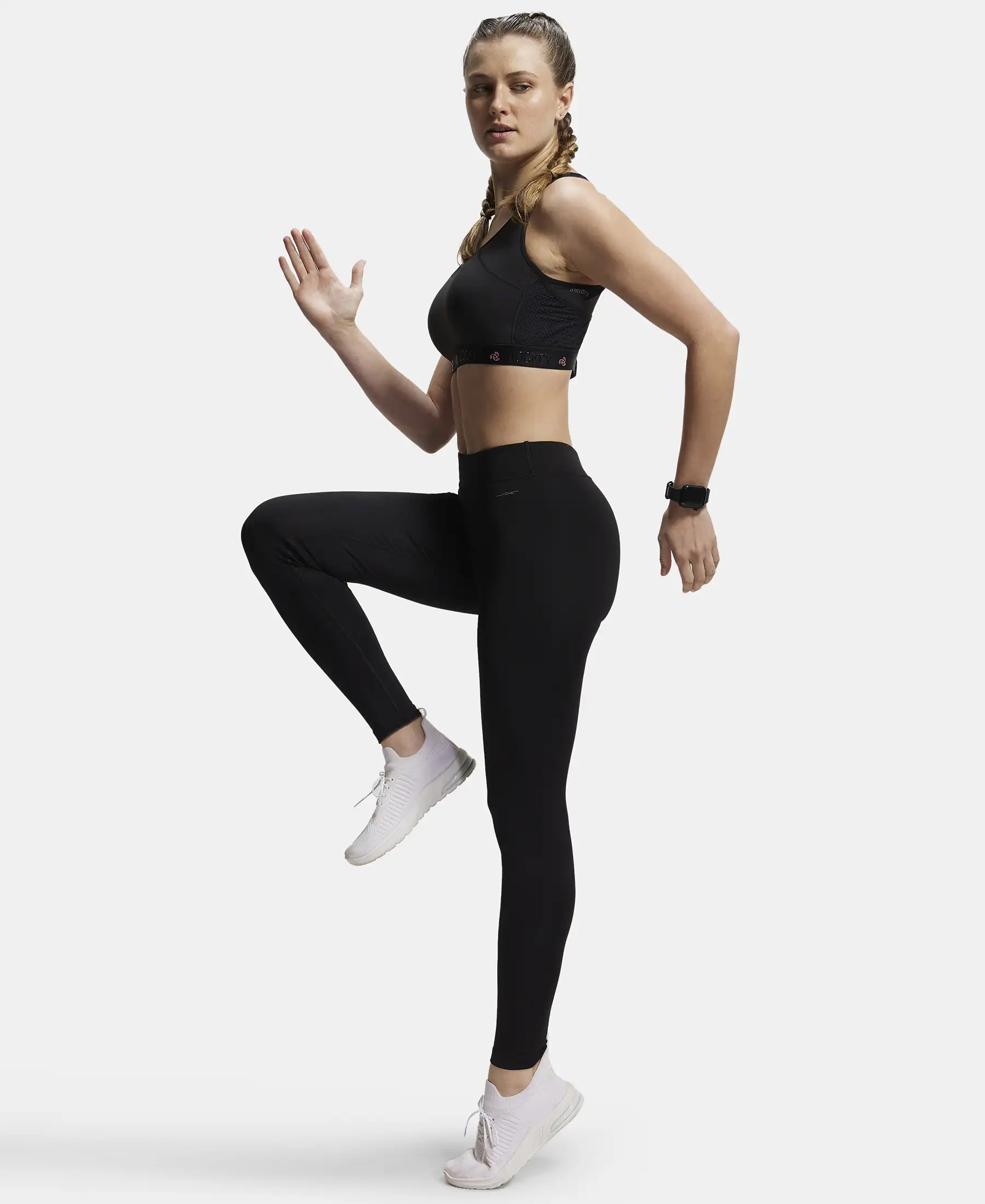 Microfiber Elastane Stretch Performance Leggings with Elasticated Waistband - Black - Image 6