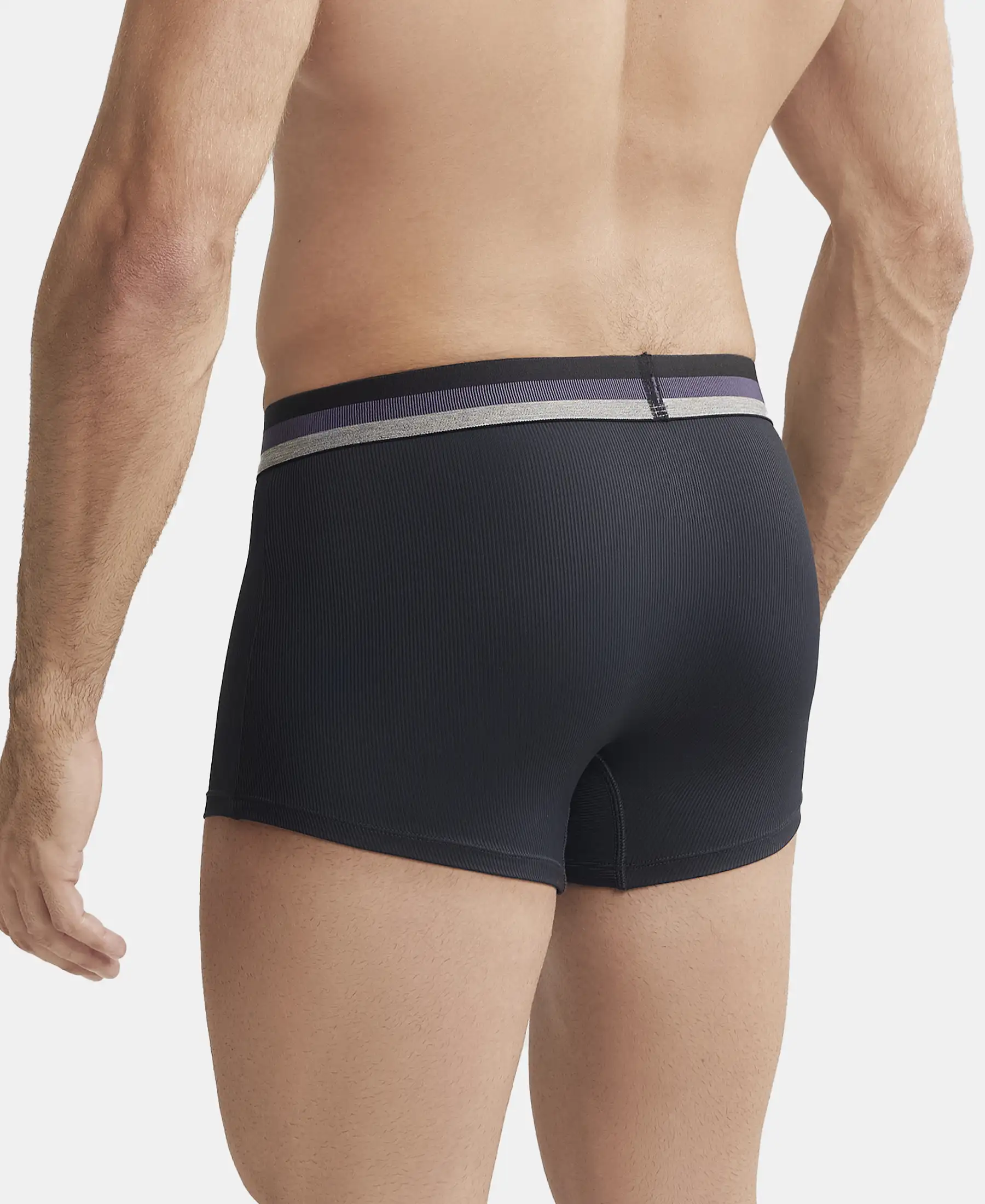 Microfiber Elastane Stretch Rib Solid Trunk with StayDry Treatment - Black - Image 3