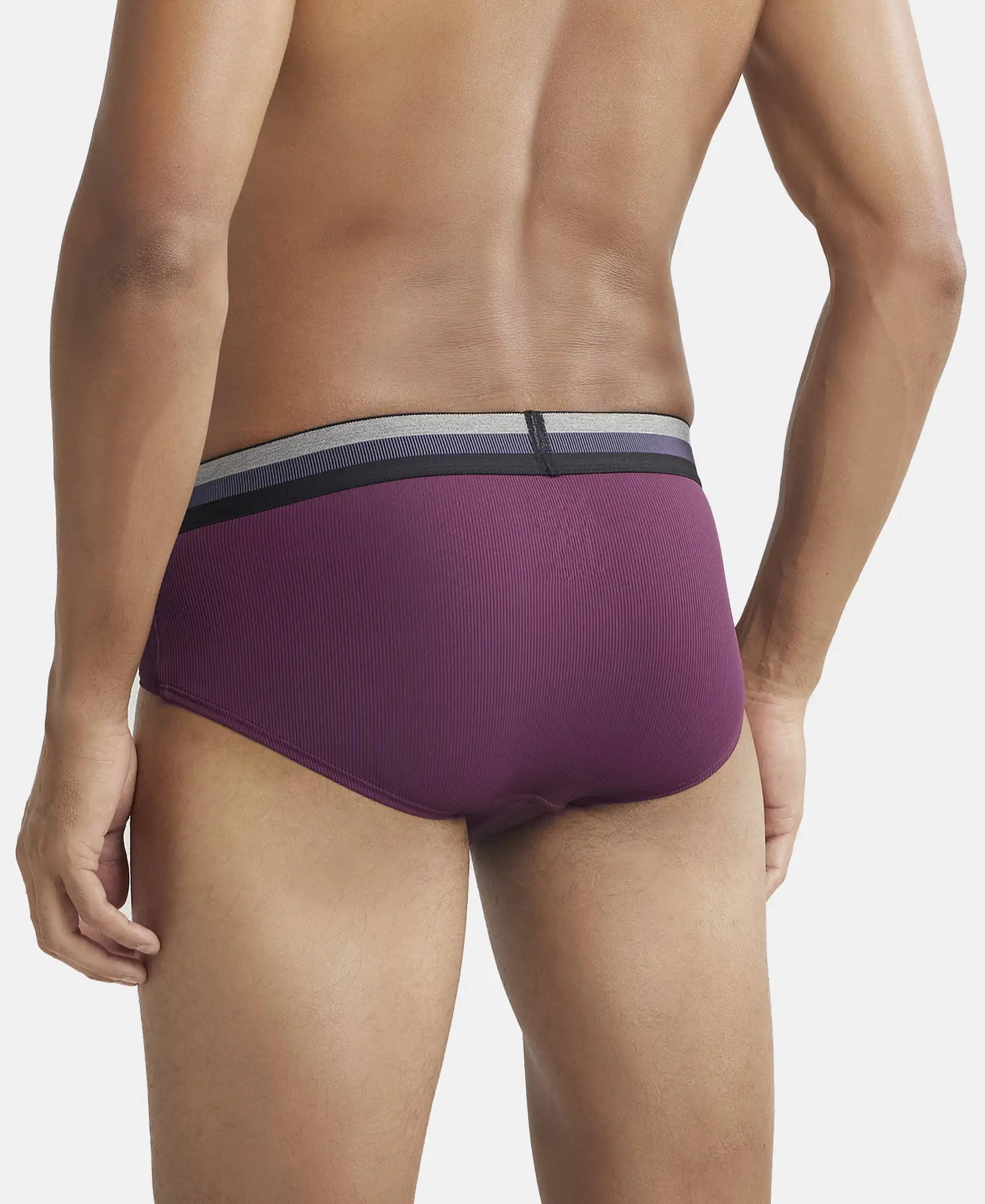 Microfiber Elastane Stretch Solid Brief with StayDry Treatment - Potent Purple - Image 3