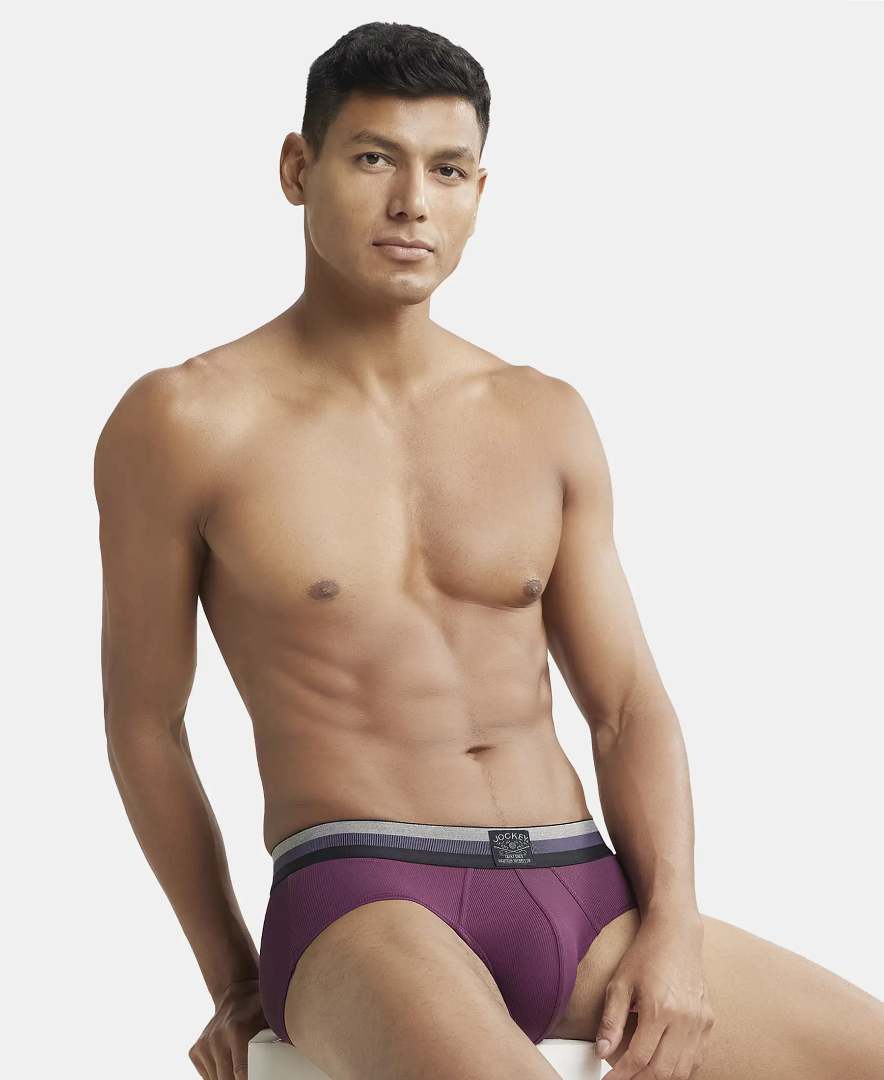 Microfiber Elastane Stretch Solid Brief with StayDry Treatment - Potent Purple - Image 5