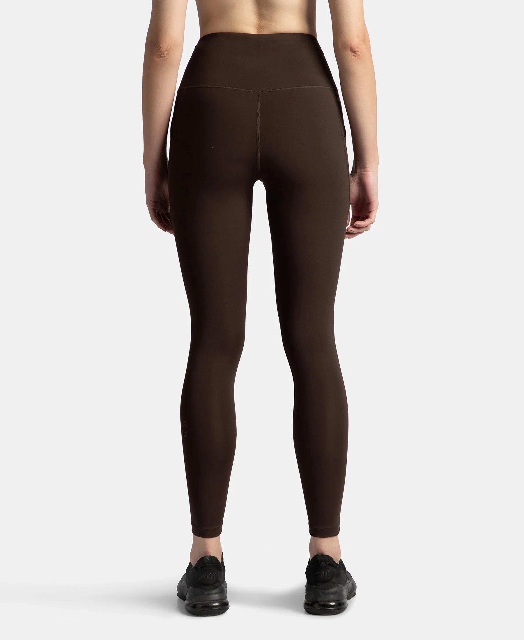 Microfiber Elastane Stretch Performance 7/8th Leggings with Broadwaistband & Back Pocket - Coffee - Image 3