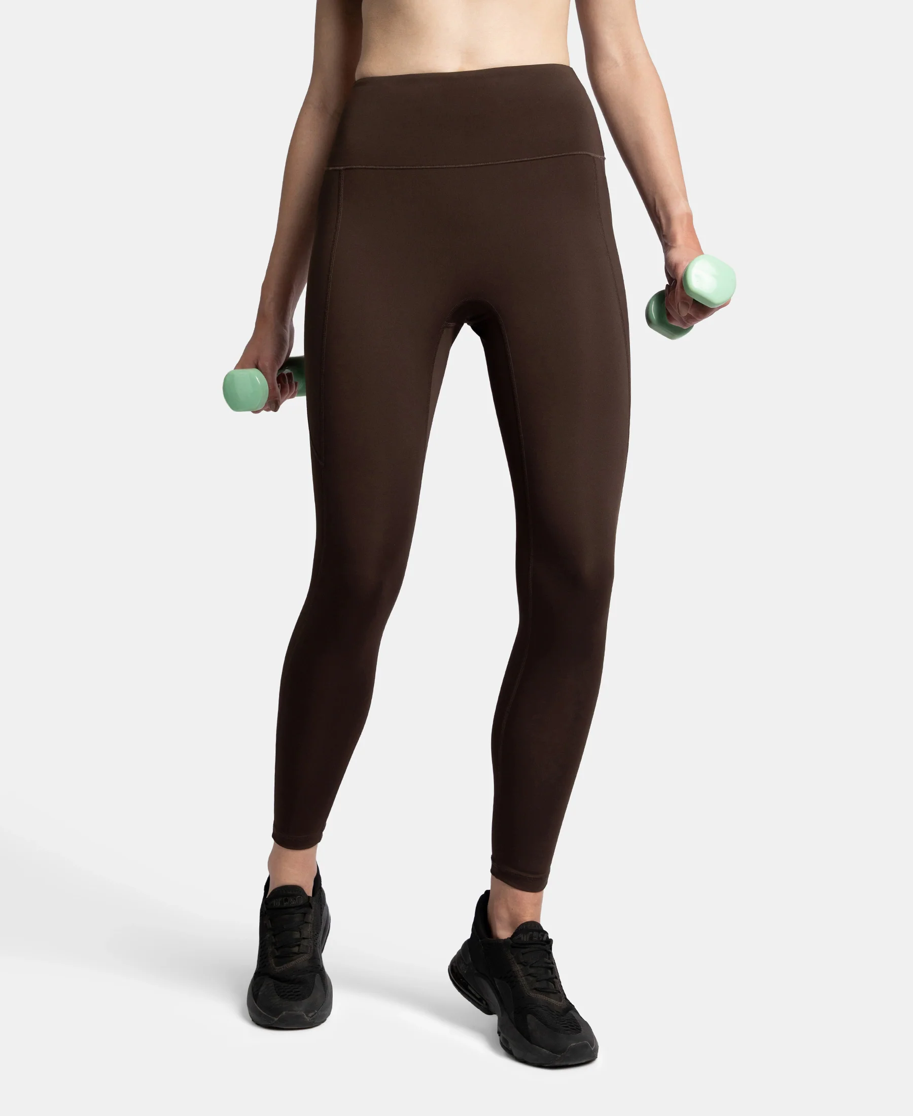 Microfiber Elastane Stretch Performance 7/8th Leggings with Broadwaistband & Back Pocket - Coffee - Image 5
