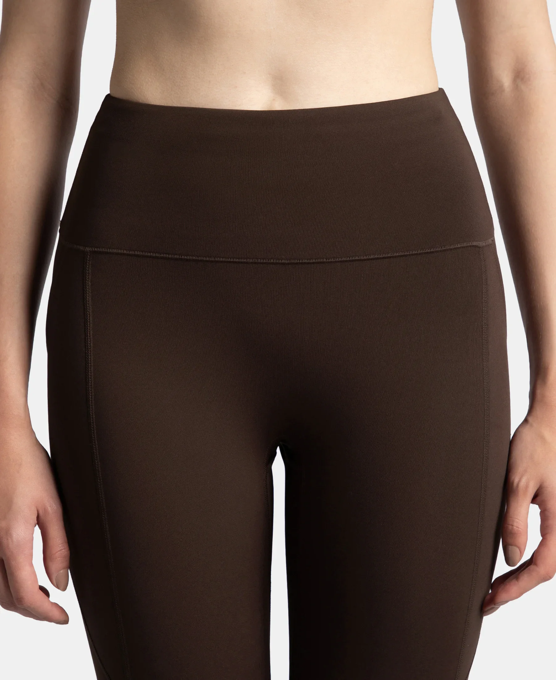 Microfiber Elastane Stretch Performance 7/8th Leggings with Broadwaistband & Back Pocket - Coffee - Image 7