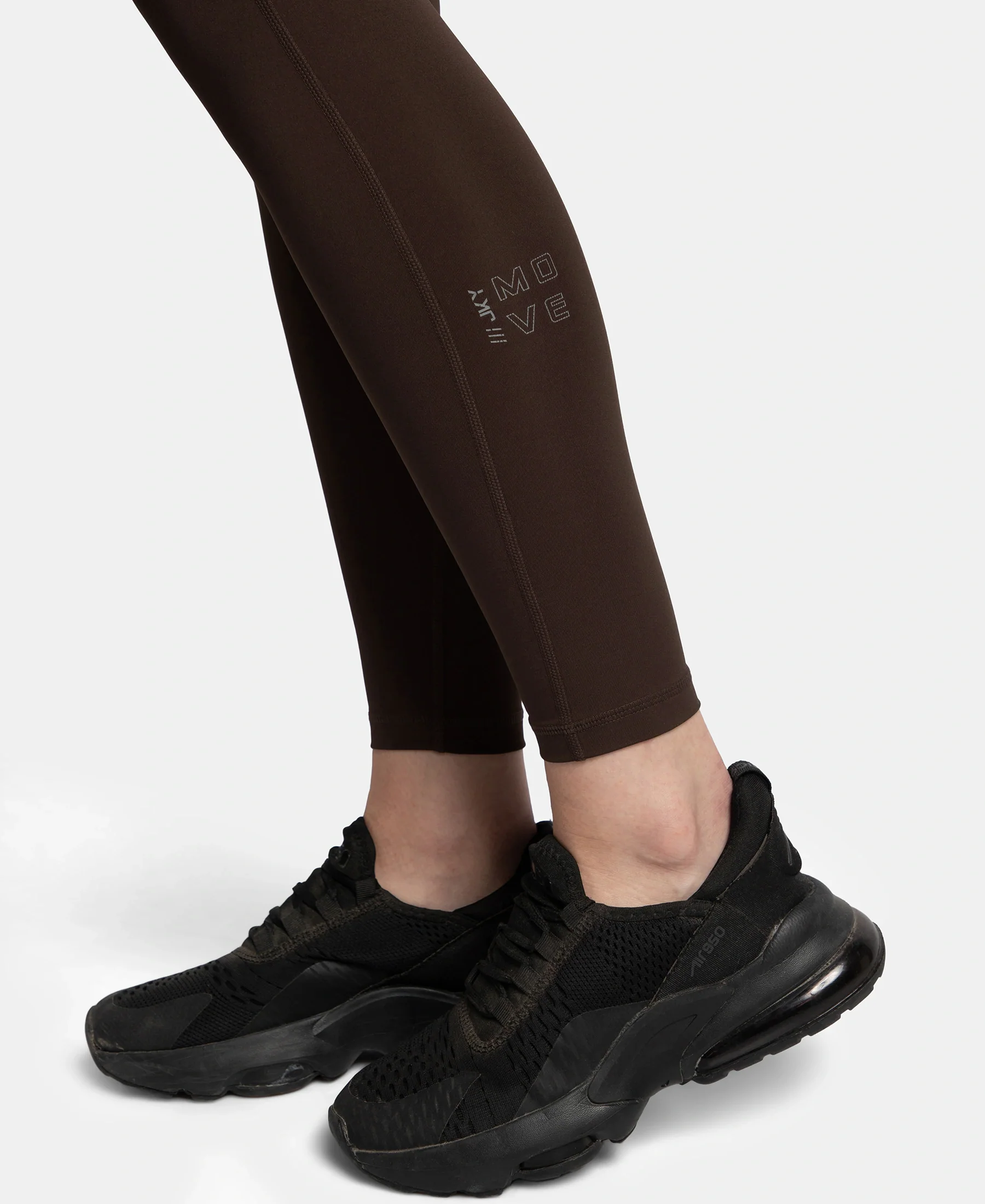 Microfiber Elastane Stretch Performance 7/8th Leggings with Broadwaistband & Back Pocket - Coffee - Image 9