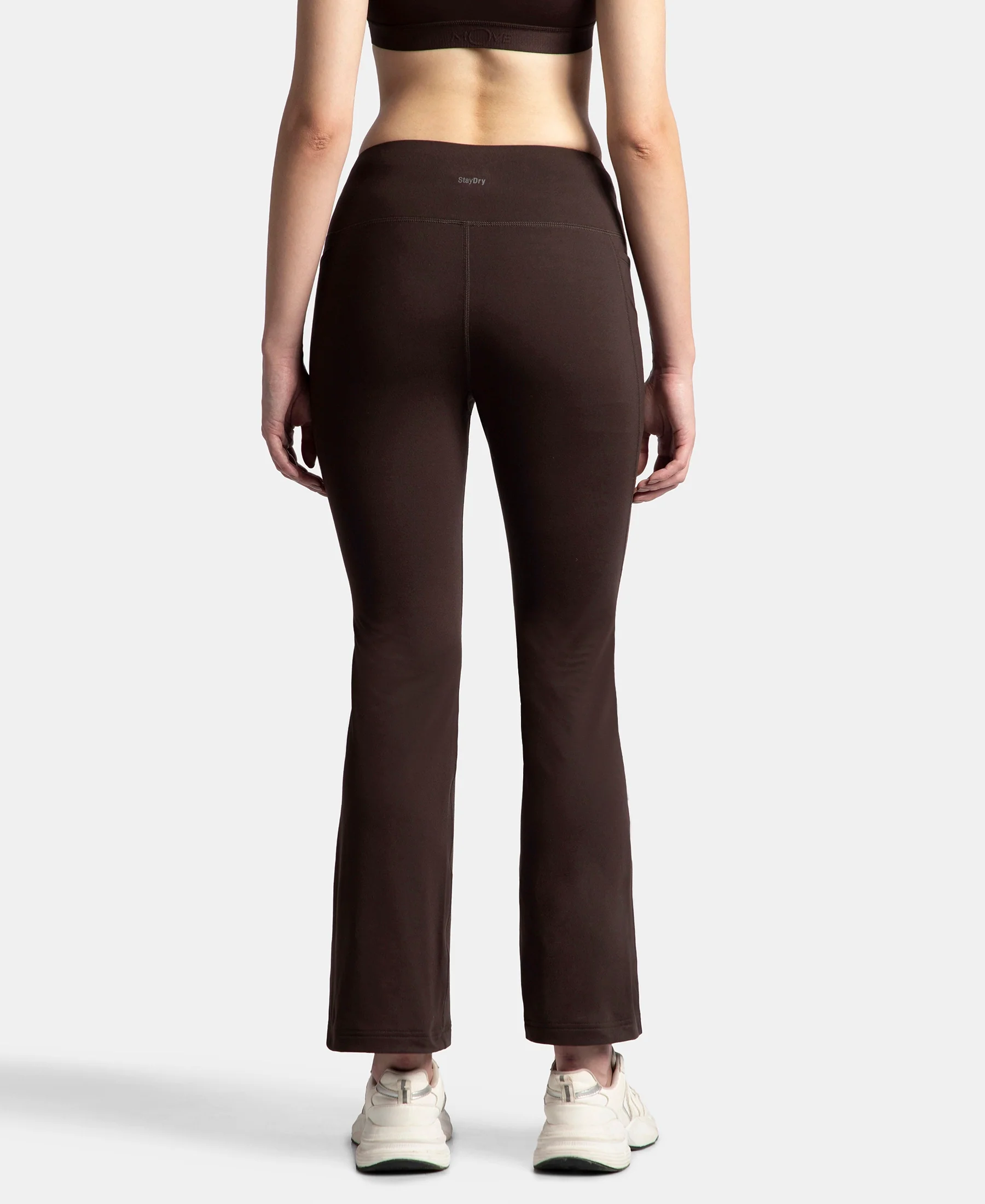 Microfiber Elastane Stretch Regular Fit Flared Pants with StayFresh Treatment - Coffee - Image 3