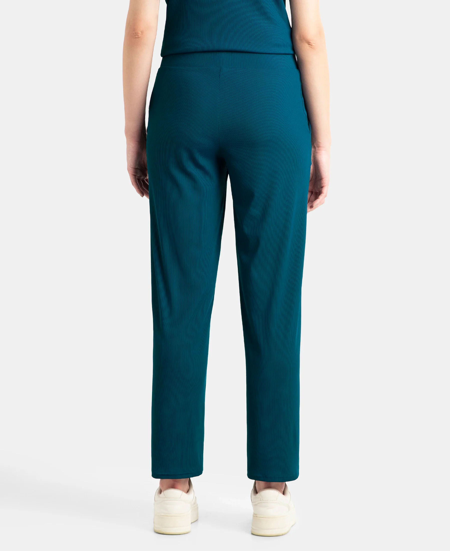 Microfiber Elastane Stretch Regular Fit Wide Leg Pants - Poseidon - Image 3