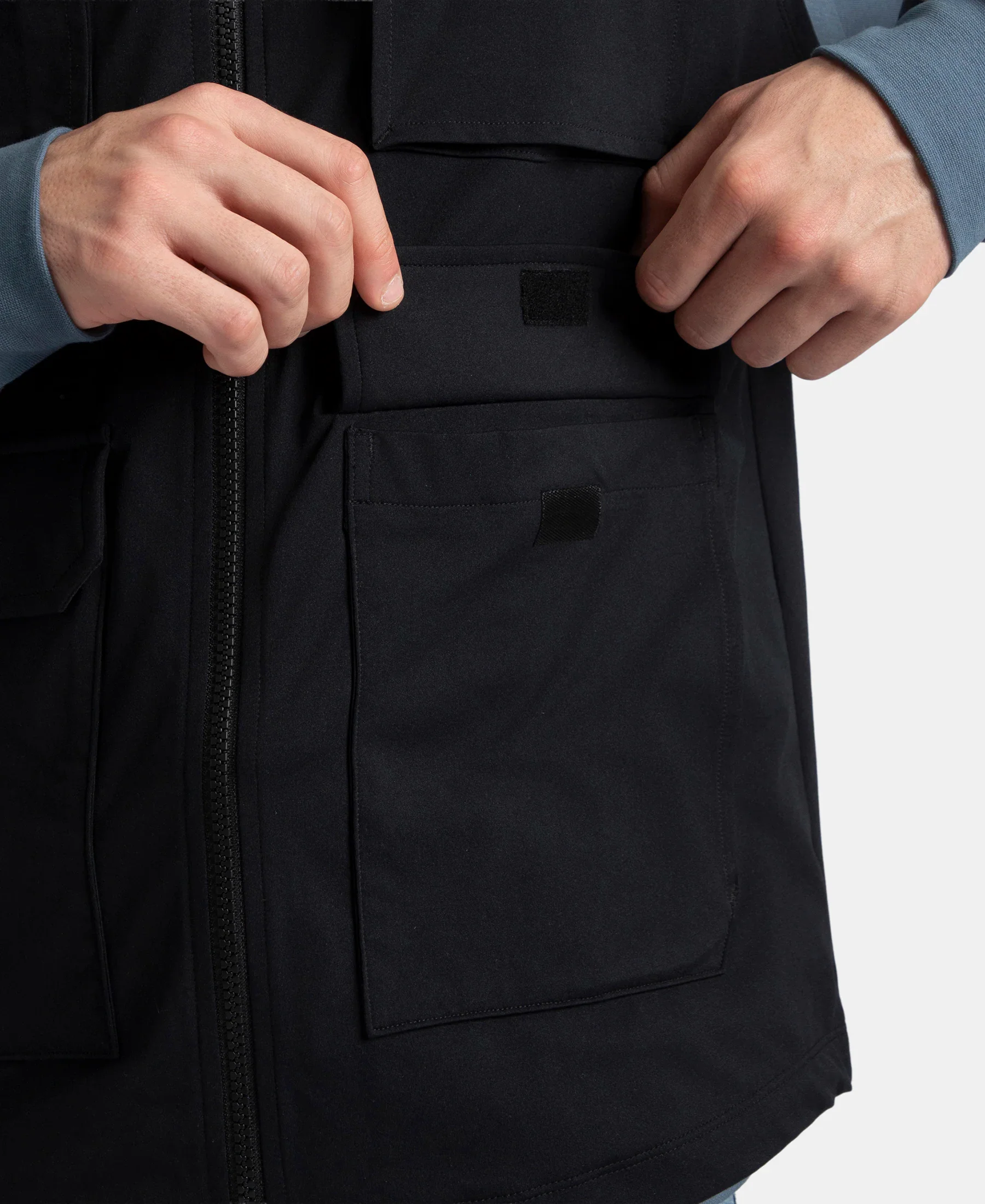 Microfiber Fabric 6 Pocket Full Zip Closure Hoodie Gilet - Black - Image 10