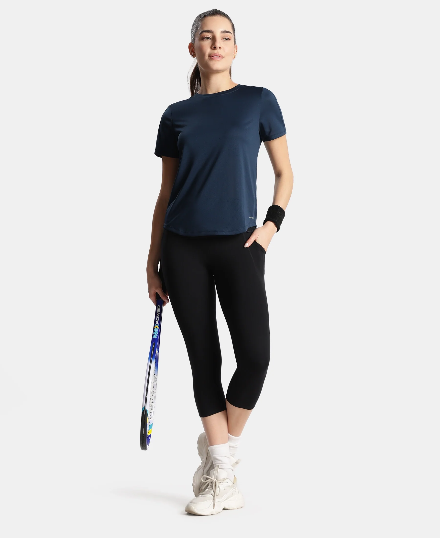 Microfiber Fabric Regular Fit Half Sleeve Breathable Mesh T-Shirt - Cosmic Sapphire - Image 4