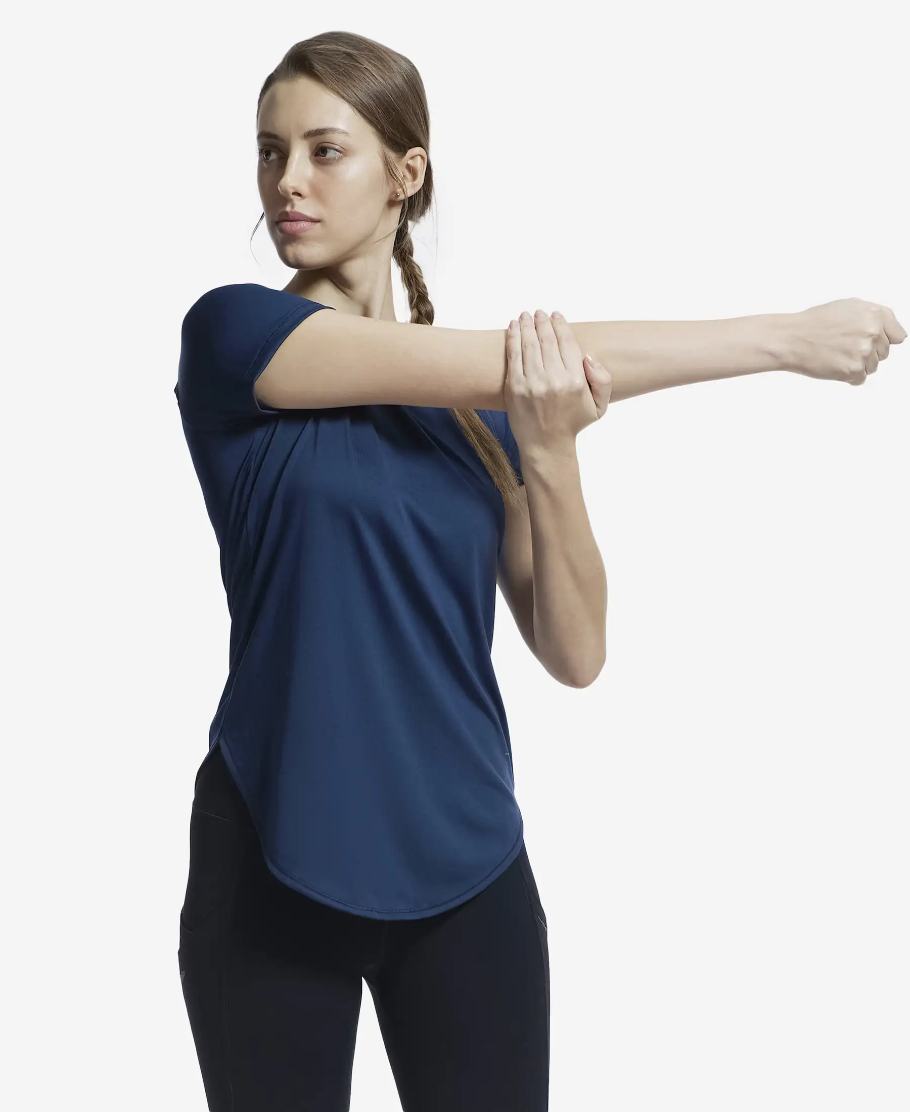 Microfiber Fabric Relaxed Fit Solid Curved Hem Styled Half Sleeve T-Shirt - Cosmic Sapphire - Image 5