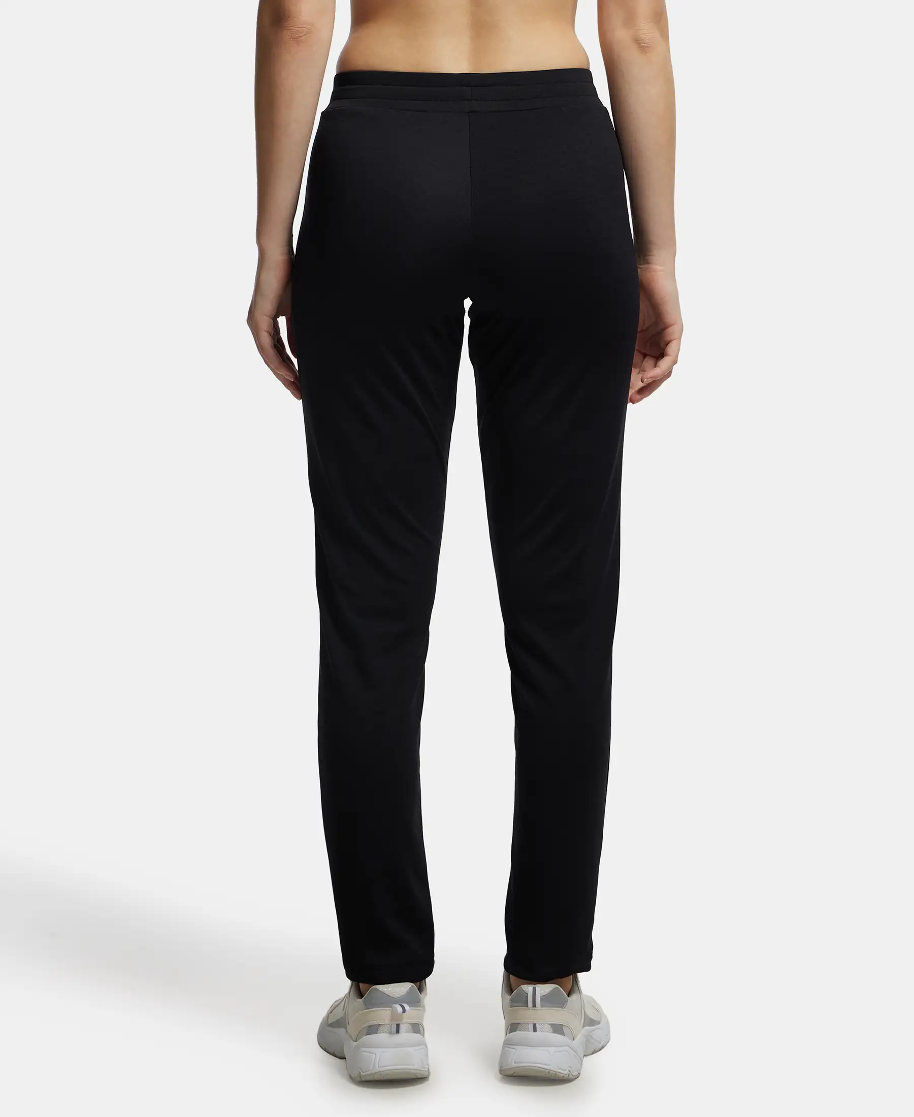 Microfiber Fabric Straight Fit Trackpants with Side Zipper Pockets - Black - Image 3