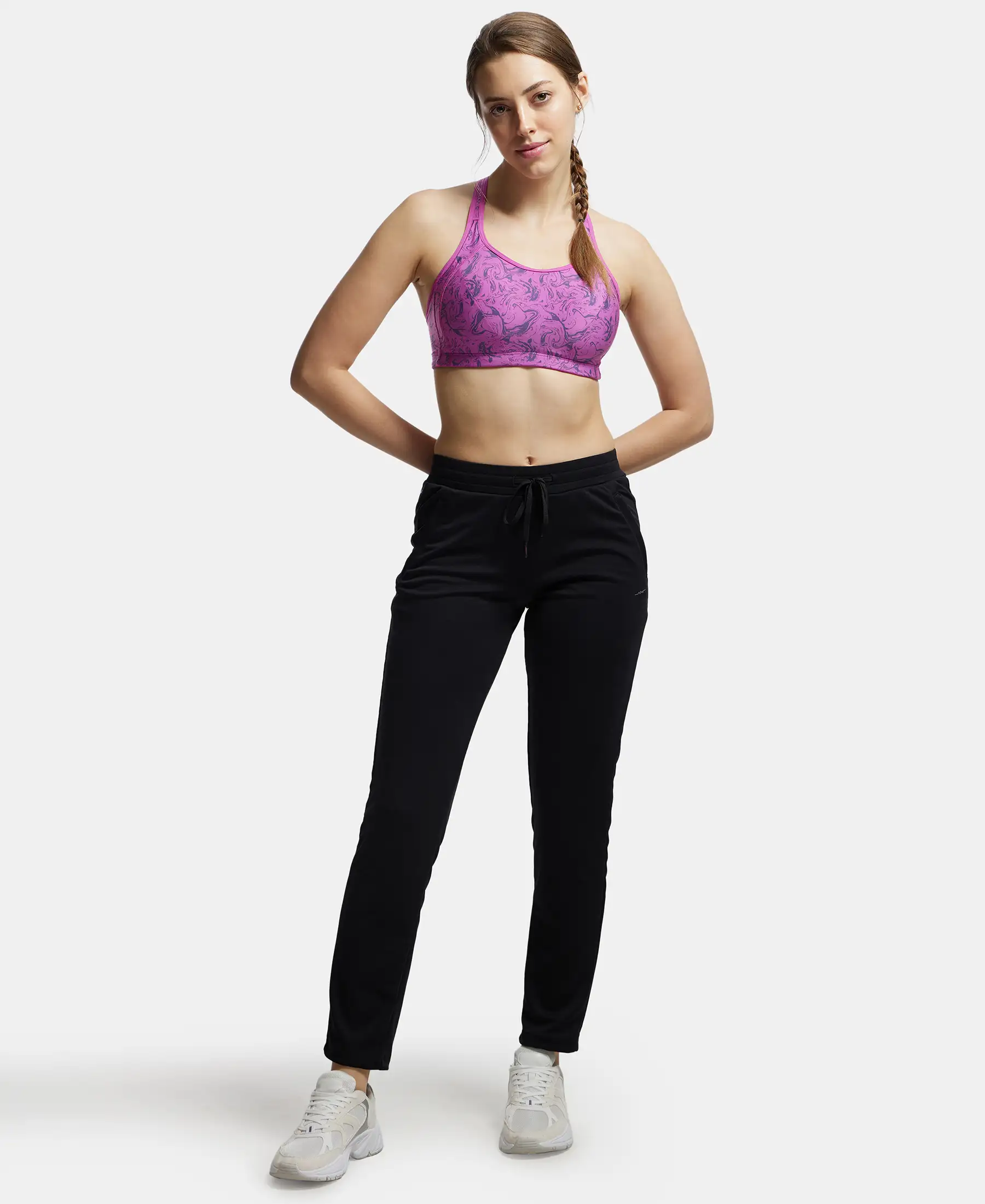 Microfiber Fabric Straight Fit Trackpants with Side Zipper Pockets - Black - Image 4