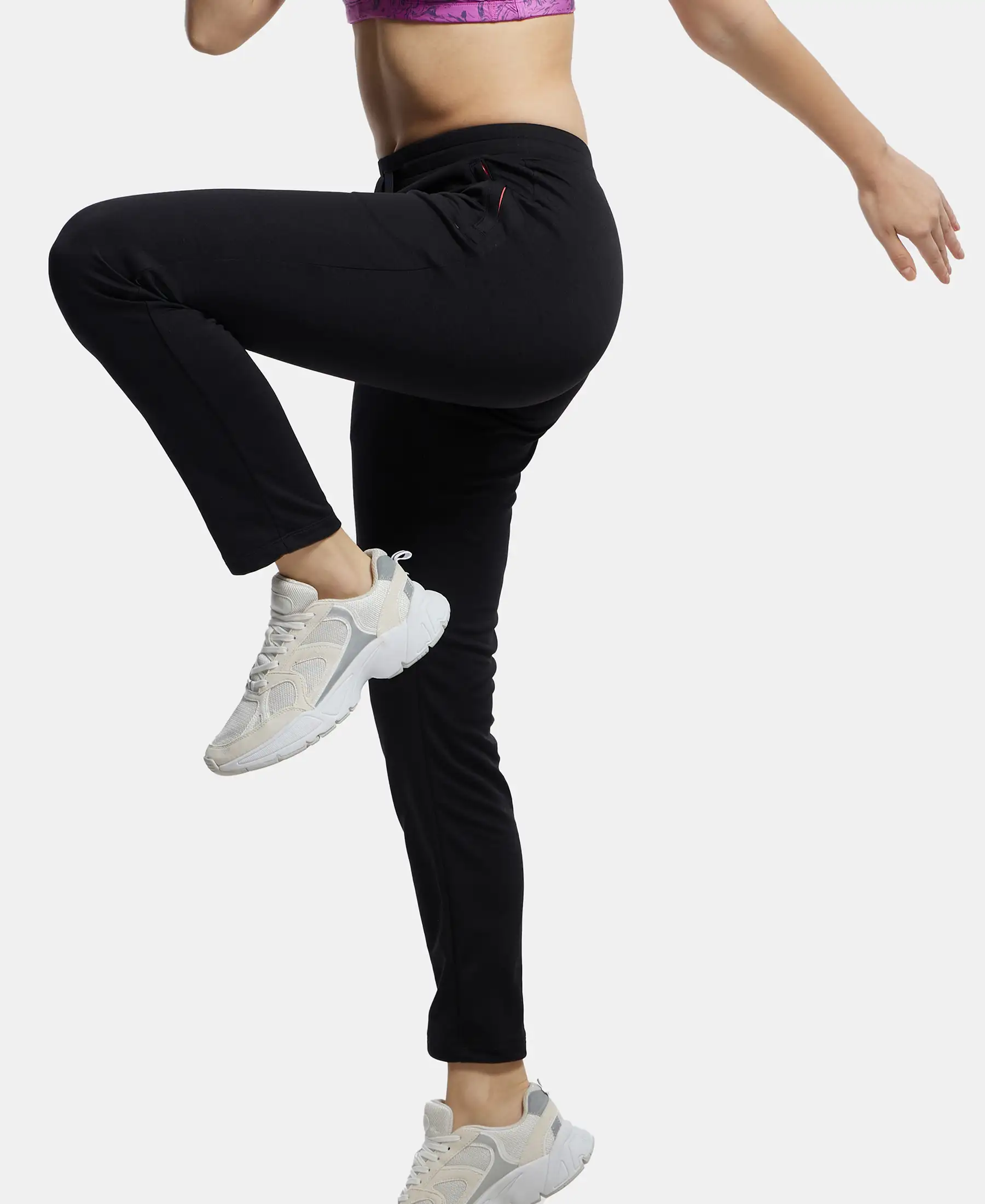 Microfiber Fabric Straight Fit Trackpants with Side Zipper Pockets - Black - Image 5