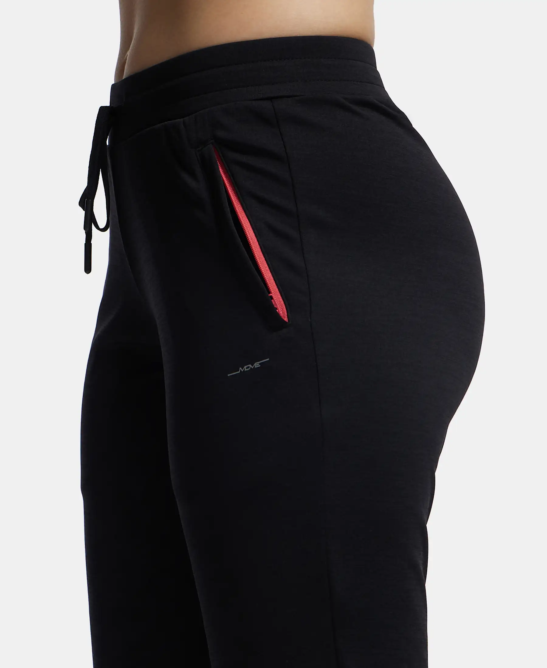 Microfiber Fabric Straight Fit Trackpants with Side Zipper Pockets - Black - Image 7