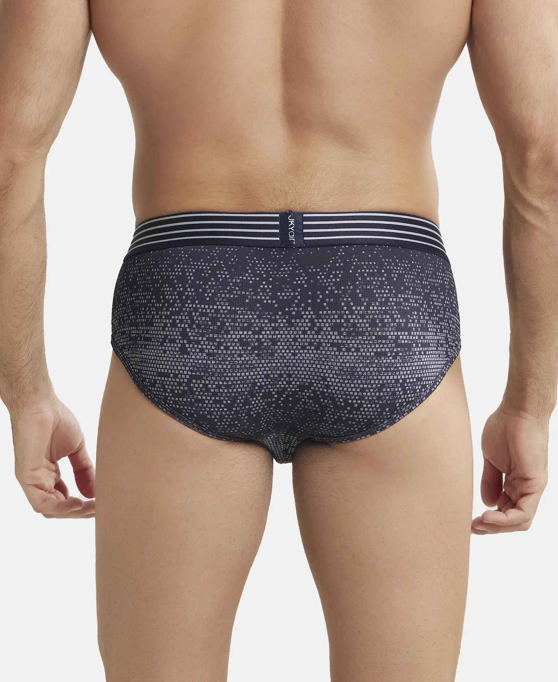 Microfiber Mesh Elastane Stretch Printed Performance Brief with StayDry Technology - True Navy - Image 3