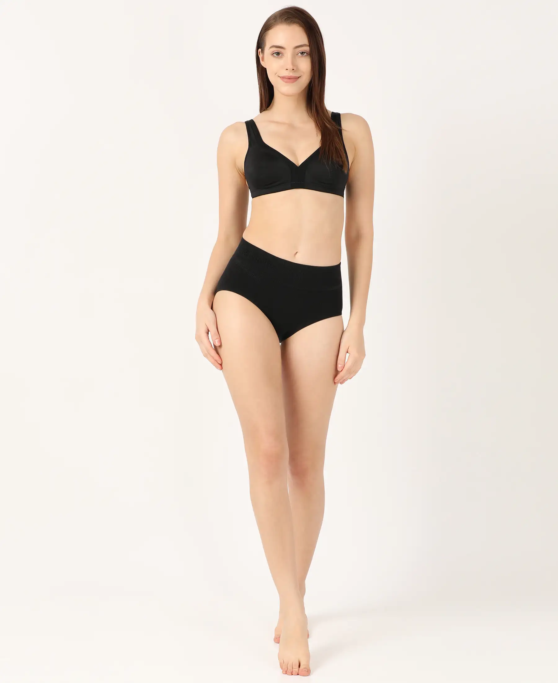 Mid Waist Cotton Rich Elastane Stretch Seamfree Bikini Shapewear - Black - Image 4