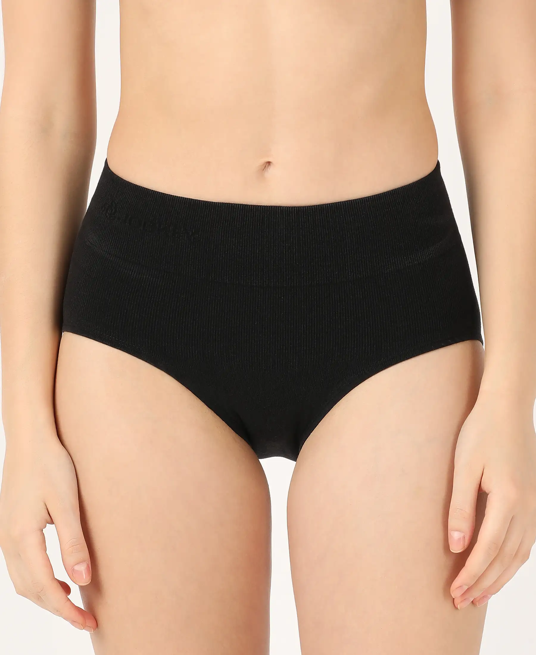 Mid Waist Cotton Rich Elastane Stretch Seamfree Bikini Shapewear - Black - Image 5