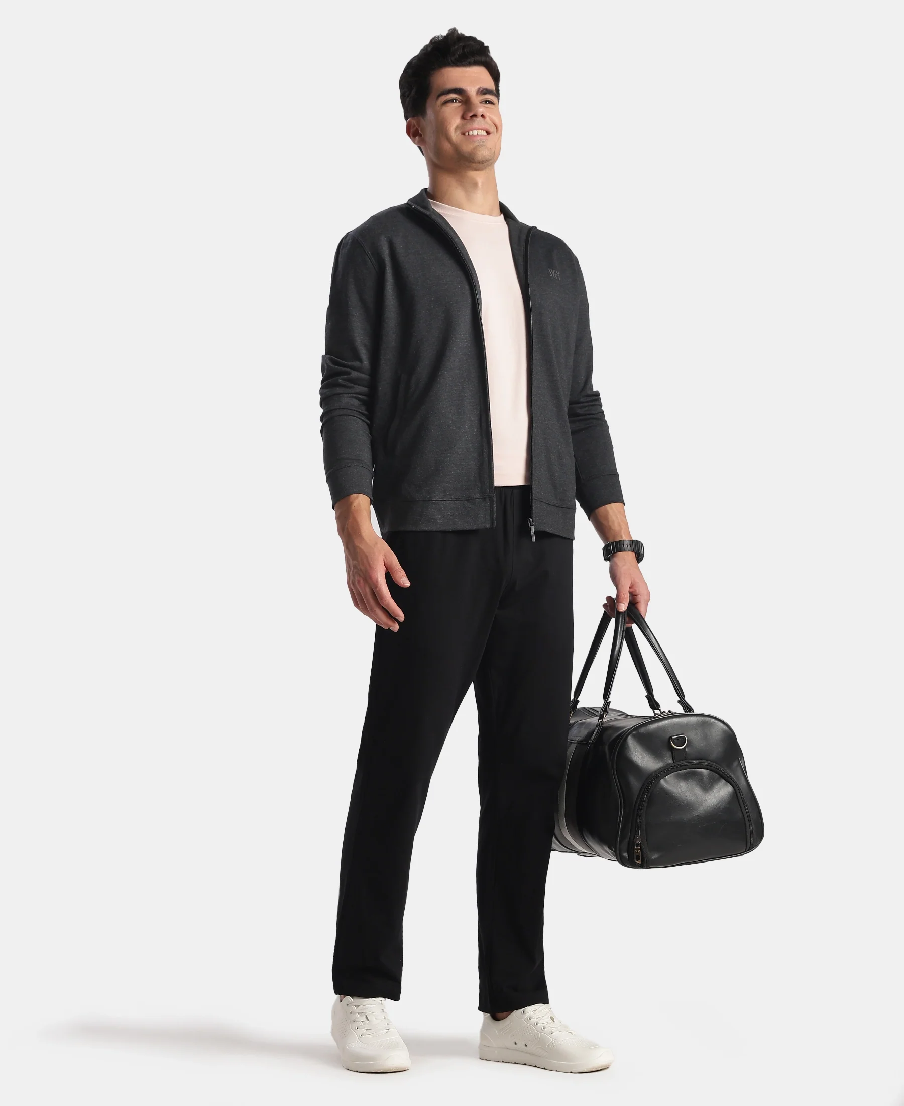 Rayon Nylon Elastane Stretch Jacket with Ribbed Cuffs - Black Melange - Image 6