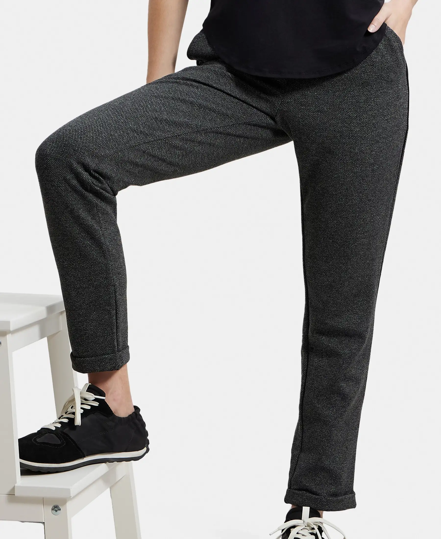 Rayon Polyester Elastane Stretch Slim Fit All Day Pants with Side Pockets - Black - Image 5