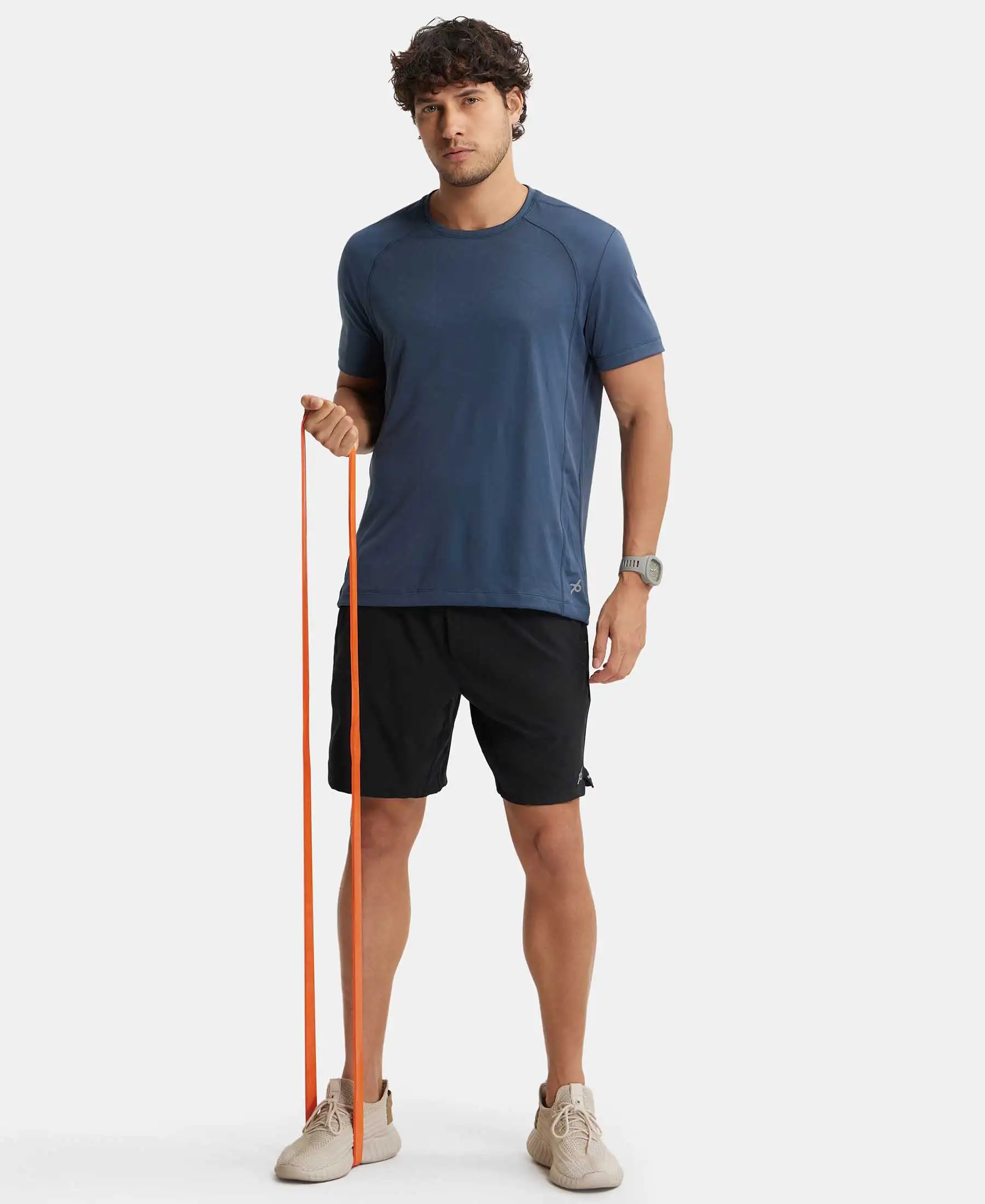 Recycled Microfiber Elastane Stretch Solid Shorts with Zipper Pockets and StayFresh Treatment - Black - Image 6