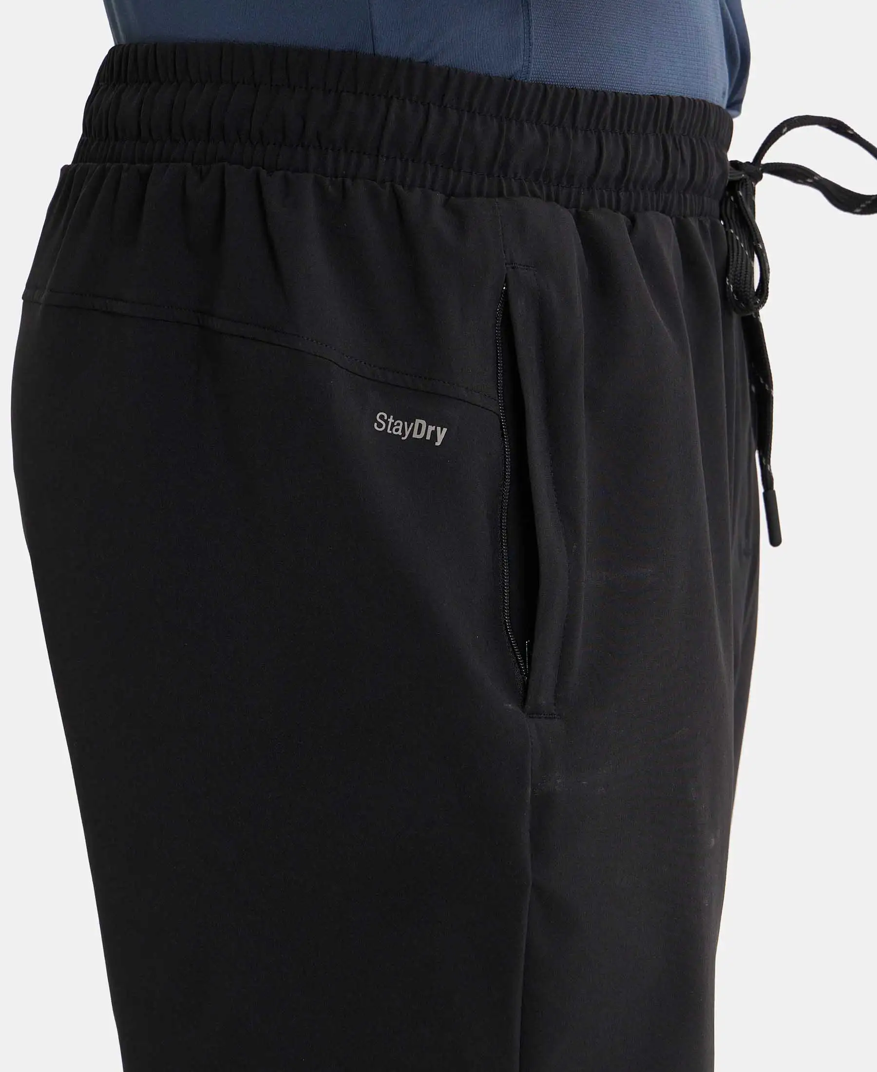 Recycled Microfiber Elastane Stretch Solid Shorts with Zipper Pockets and StayFresh Treatment - Black - Image 7