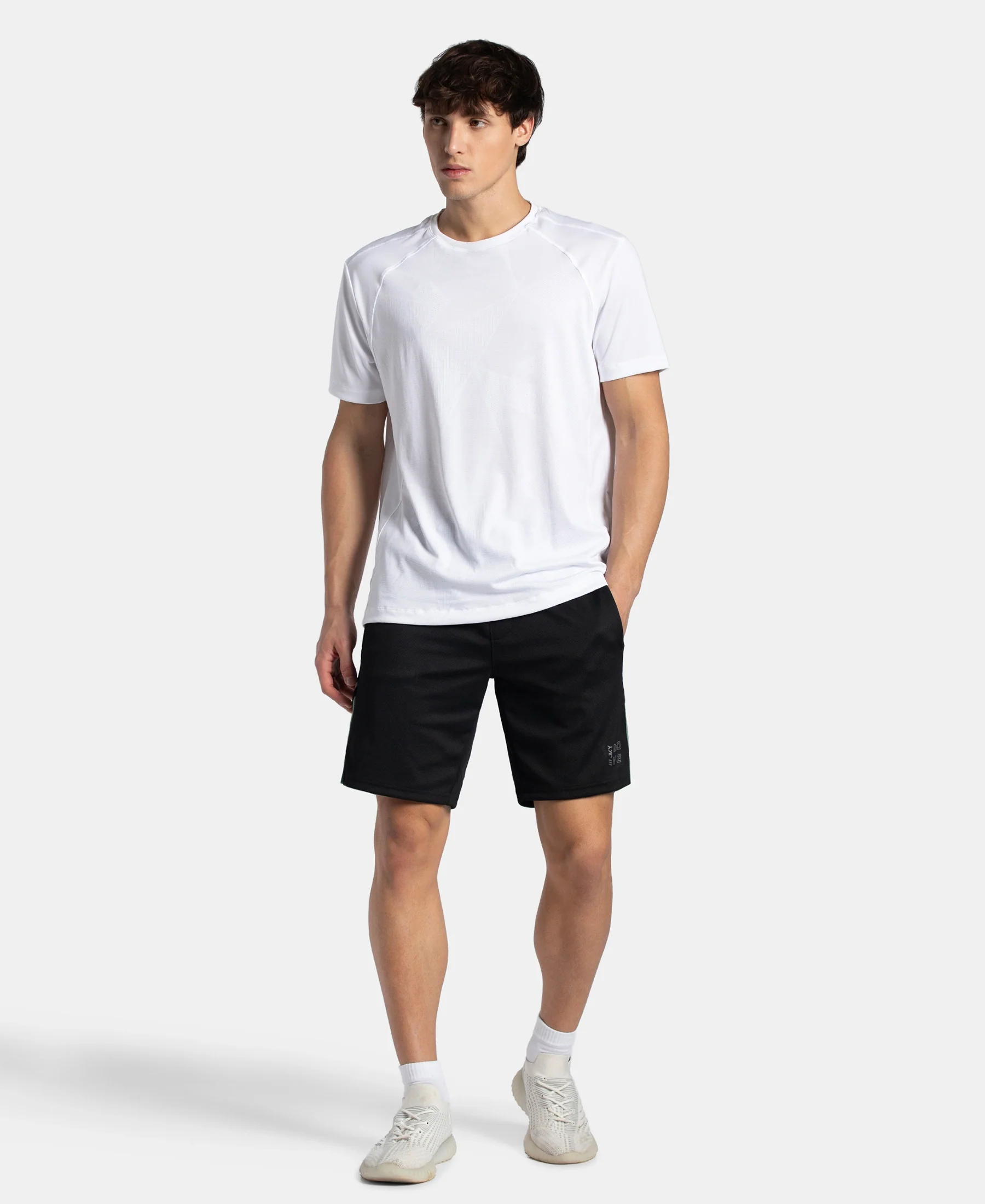 Recycled Microfiber Straight Fit Shorts with StayFresh Treatment - Black & Green - Image 4