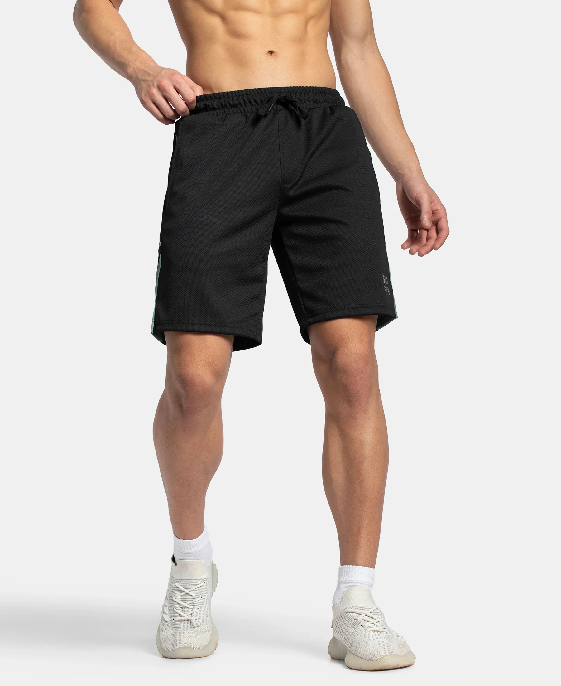 Recycled Microfiber Straight Fit Shorts with StayFresh Treatment - Black & Green - Image 5