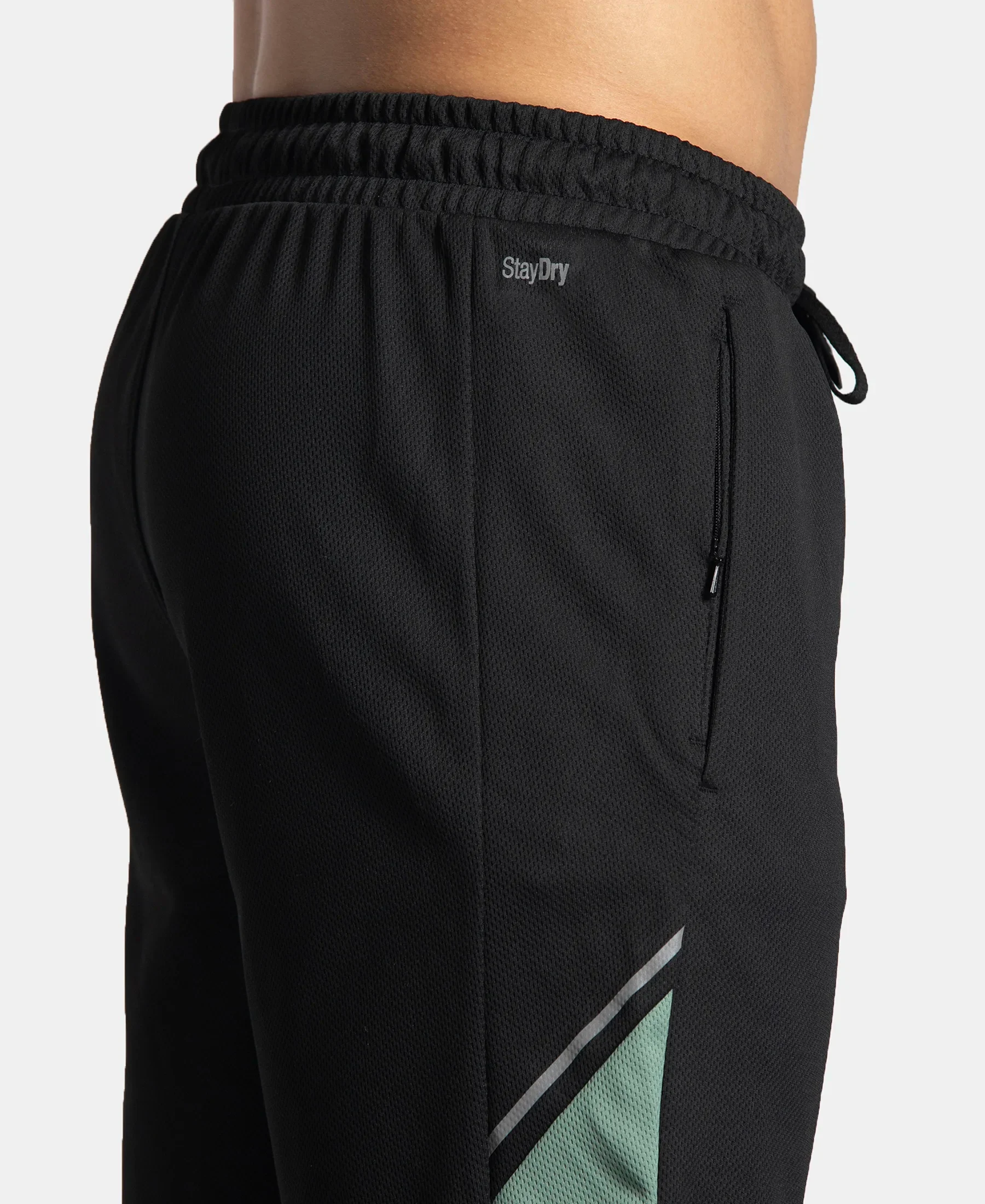 Recycled Microfiber Straight Fit Shorts with StayFresh Treatment - Black & Green - Image 9