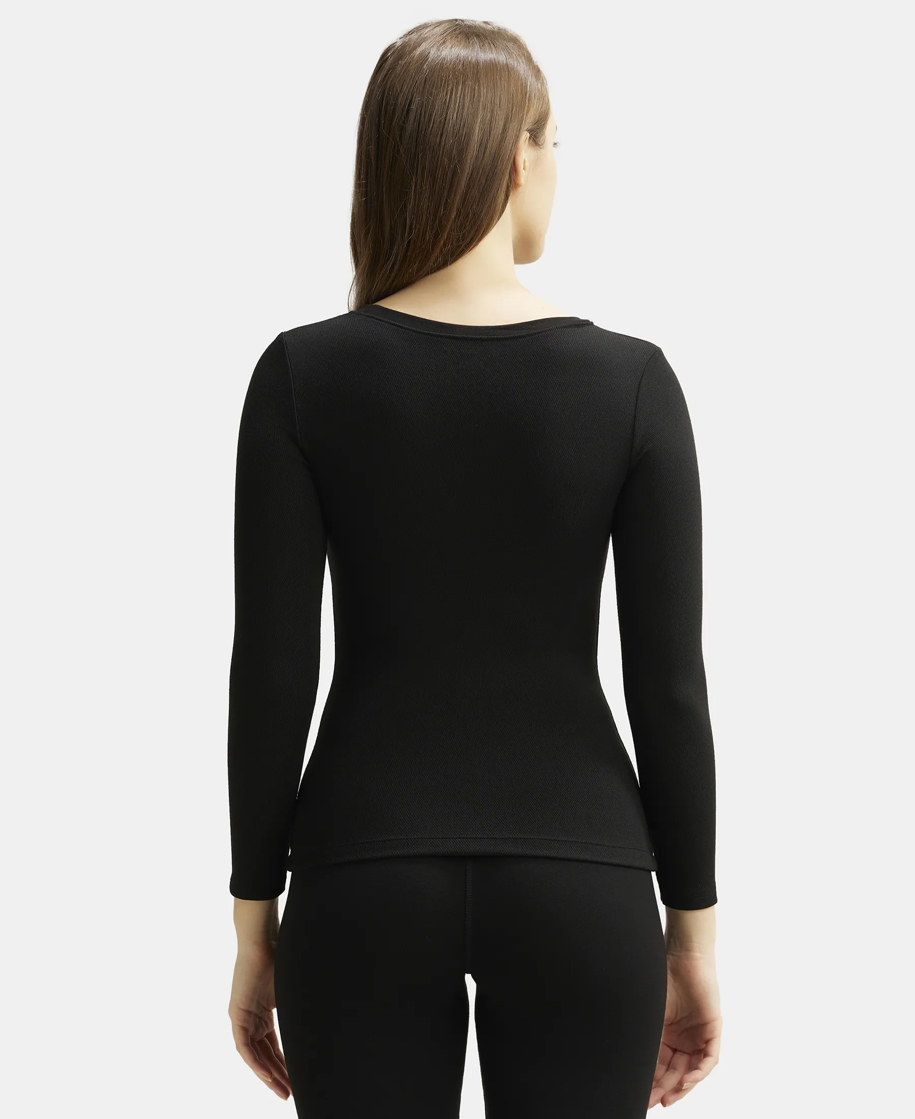 Ultra Warmth Soft Touch Microfiber Elastane Stretch Fleece Fabric Full Sleeve Thermal Top with StayWarm Technology - Black - Image 3